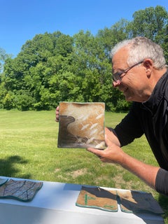 Japanese Five Large Hand Painted Plates Flying Cranes, Mint Signed & Boxed