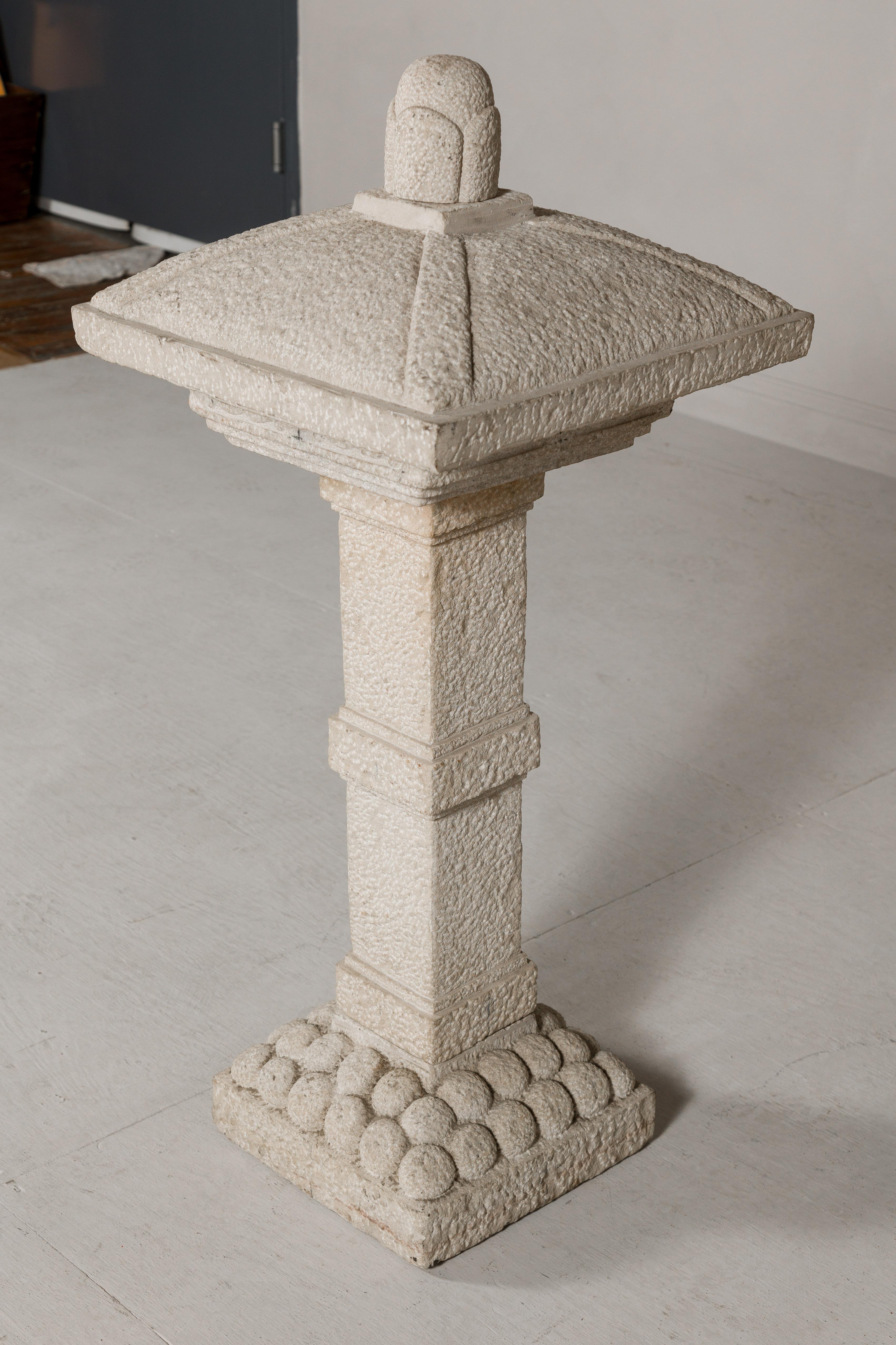 Japanese Five-Piece Carved Stone Pagoda with White Patina 6