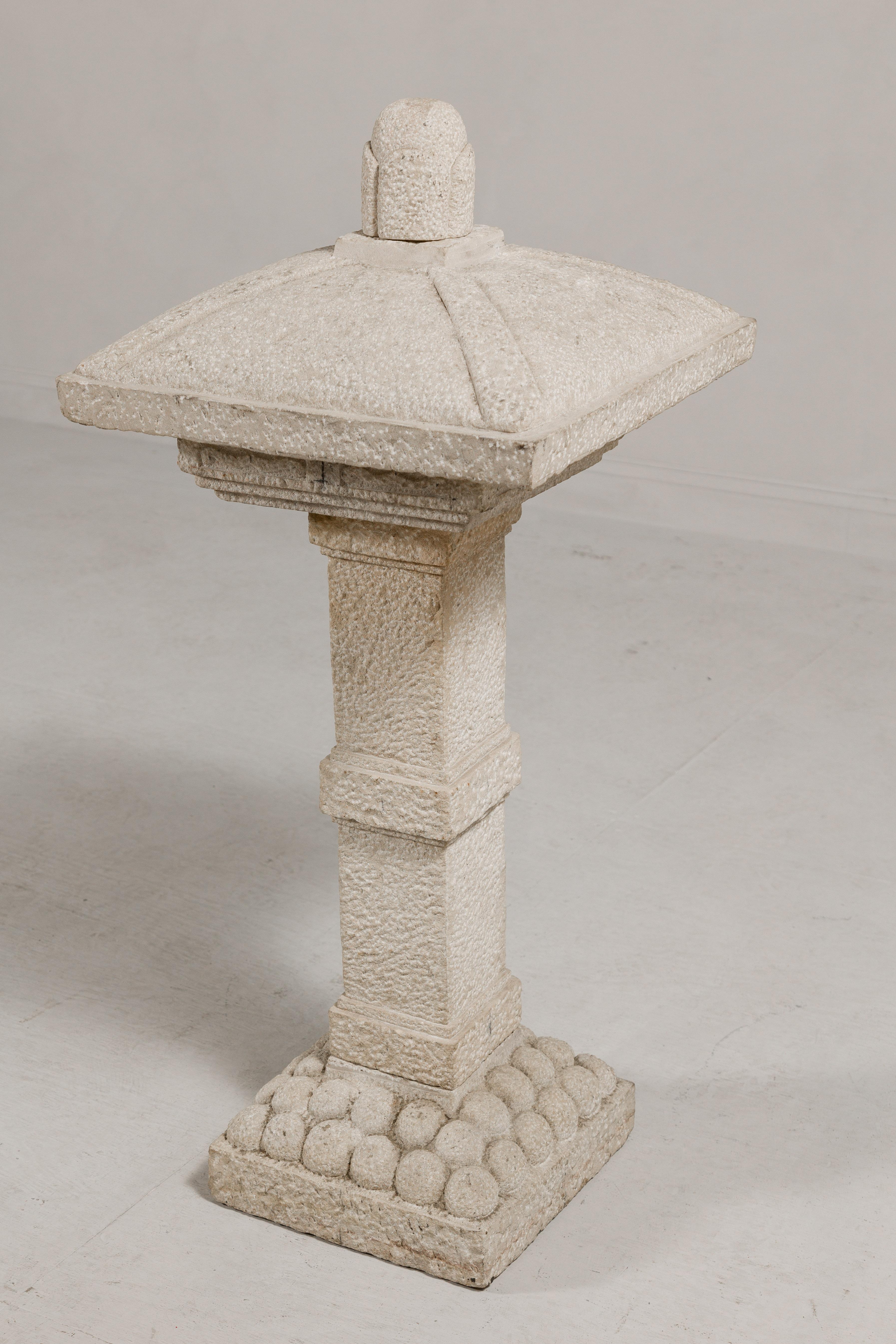Japanese Five-Piece Carved Stone Pagoda with White Patina 7