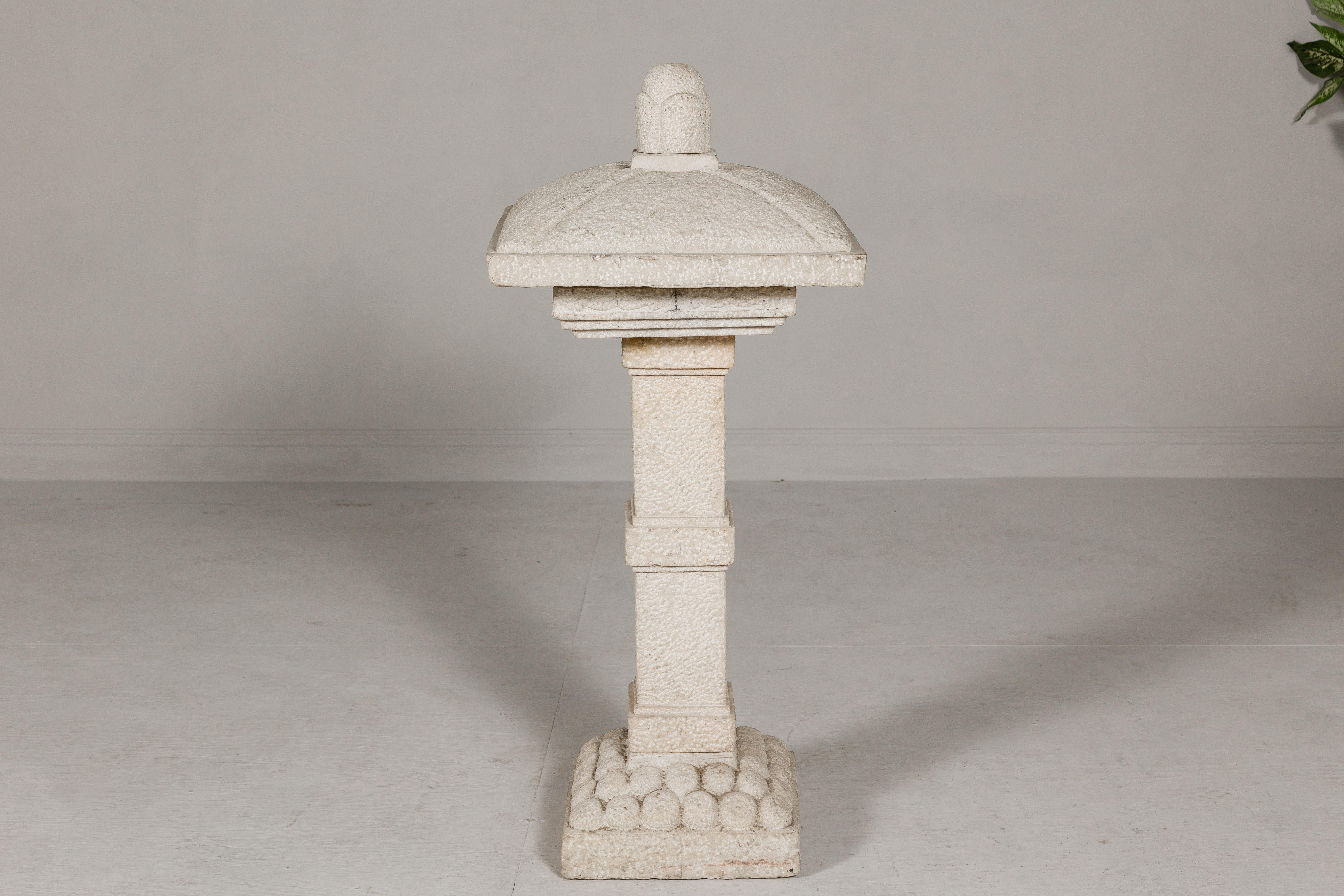 20th Century Japanese Five-Piece Carved Stone Pagoda with White Patina
