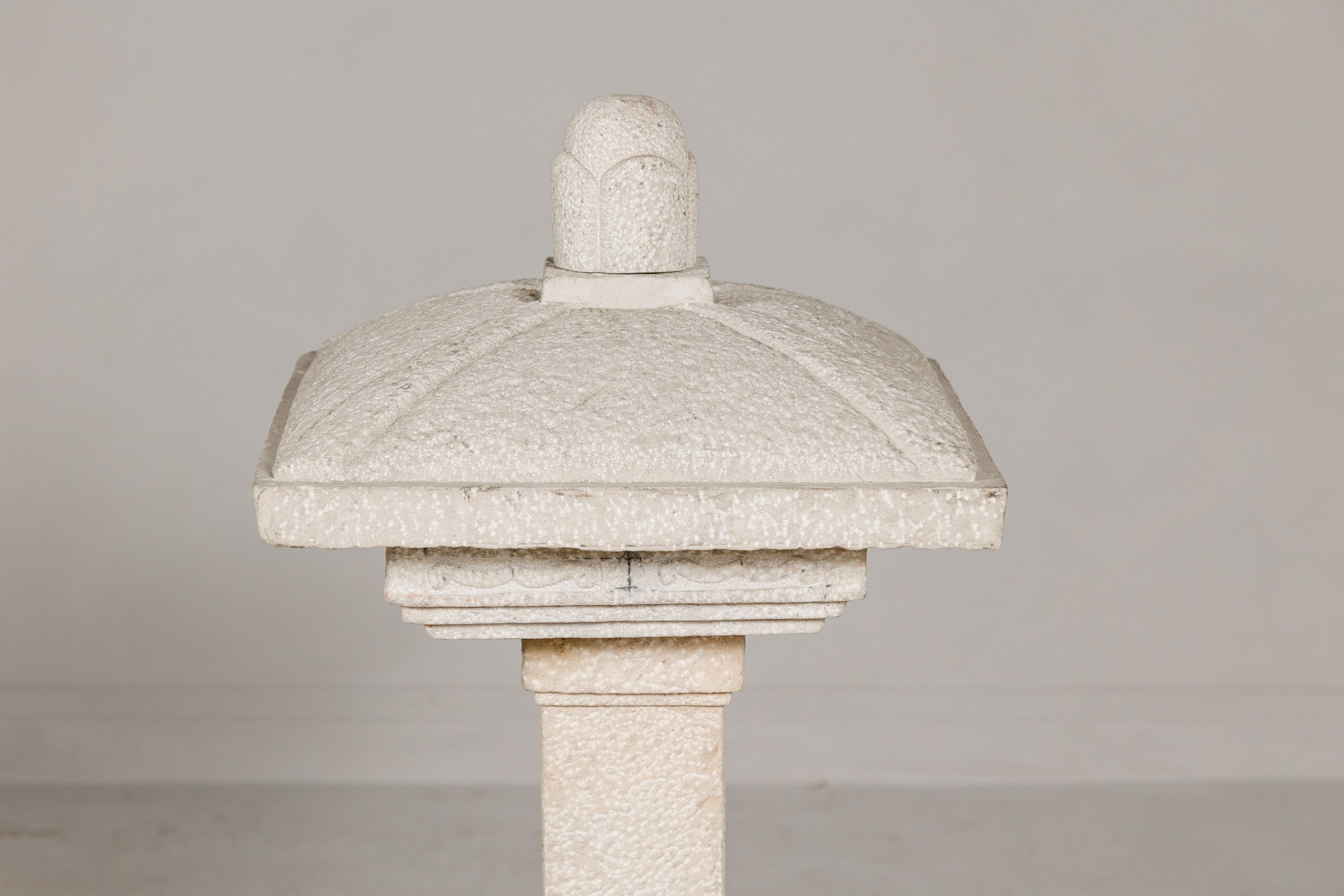 Japanese Five-Piece Carved Stone Pagoda with White Patina 1