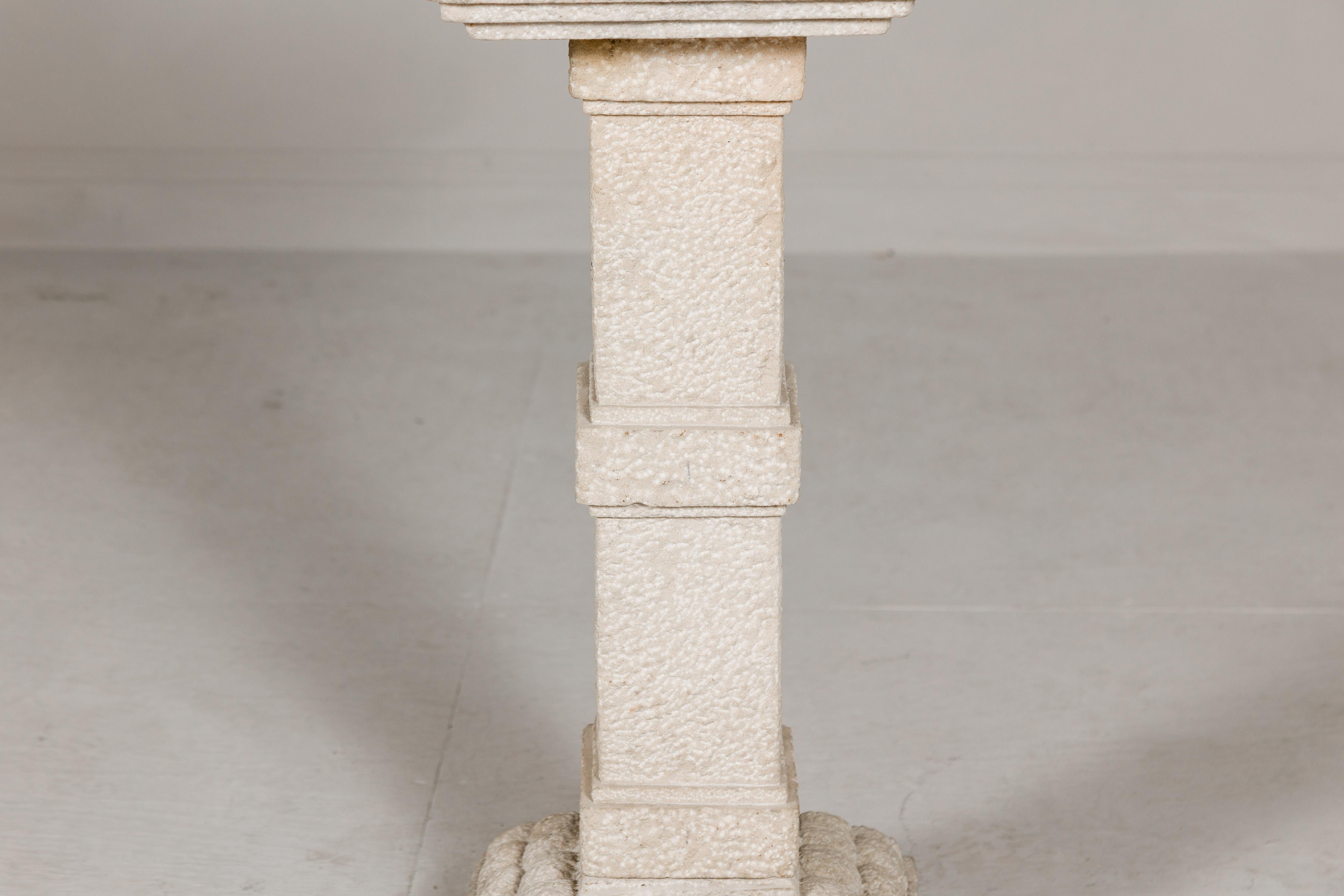 Japanese Five-Piece Carved Stone Pagoda with White Patina 2