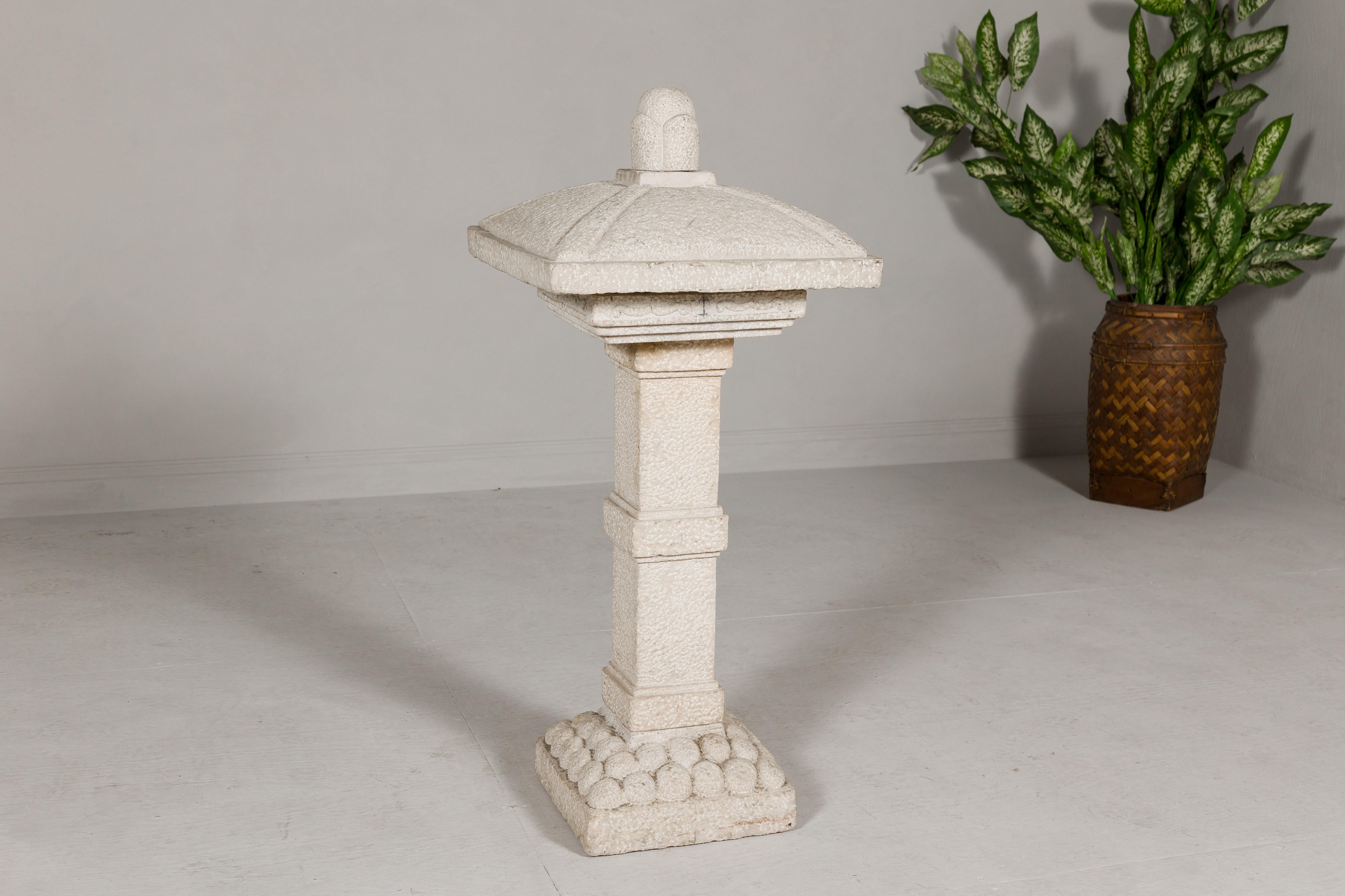 Japanese Five-Piece Carved Stone Pagoda with White Patina 4