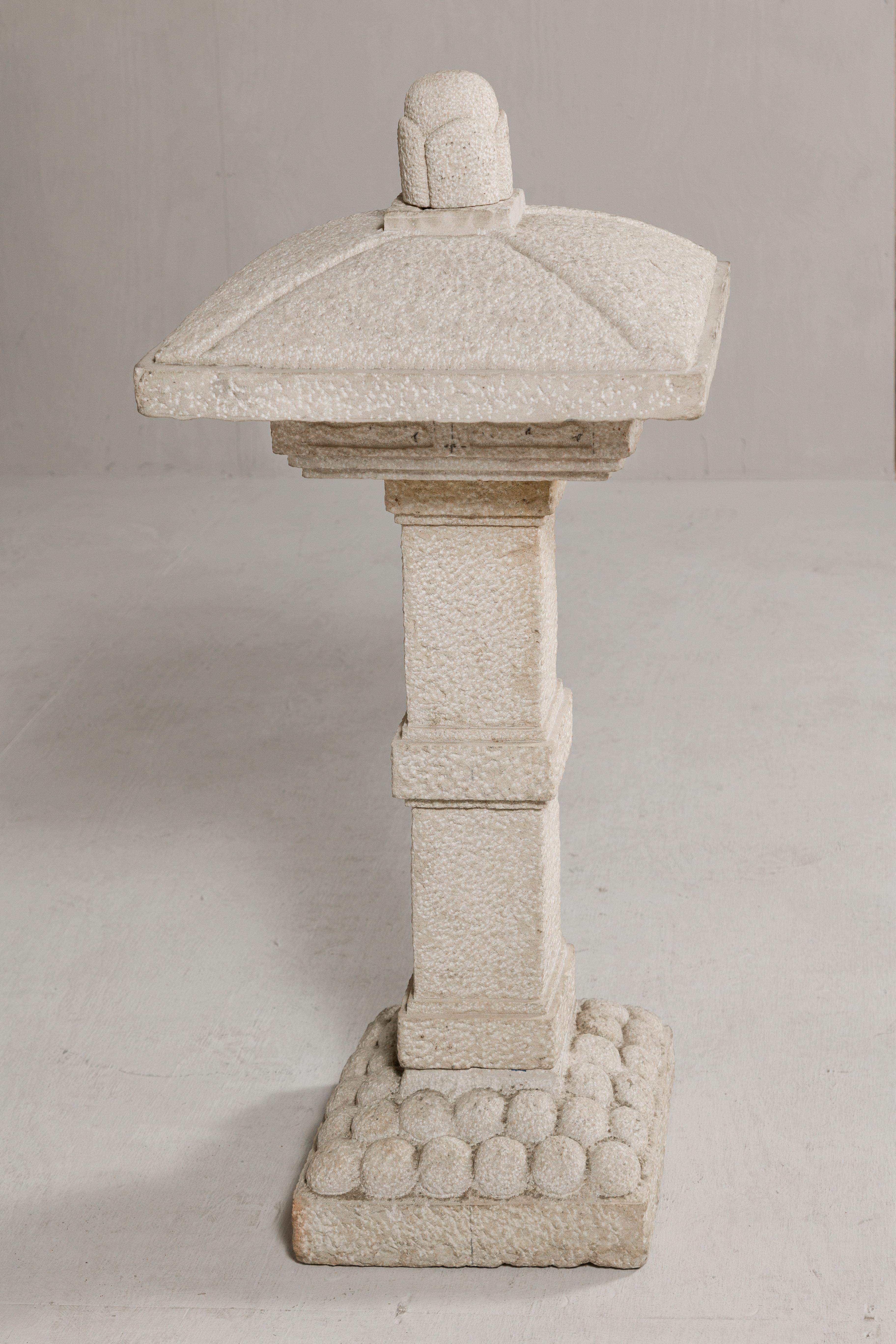 Japanese Five-Piece Carved Stone Pagoda with White Patina 5