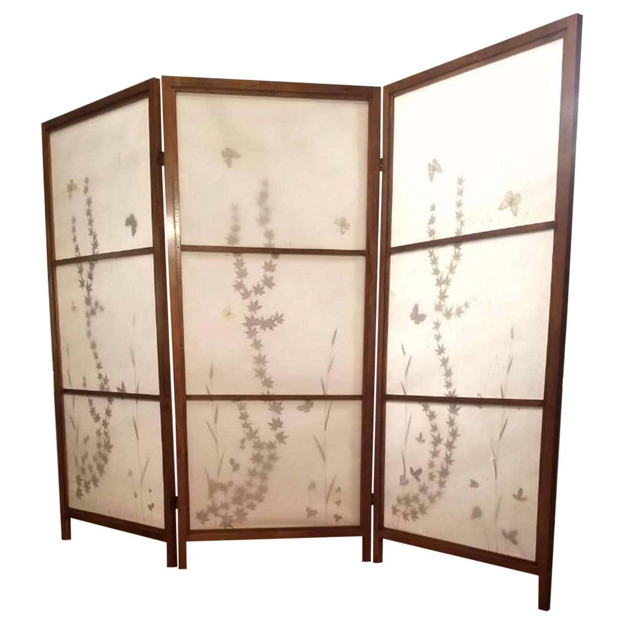Japanese Screen Japanese Floor Screen Shoji Paper Natural Elements Elmwood Frame, 1950 ...