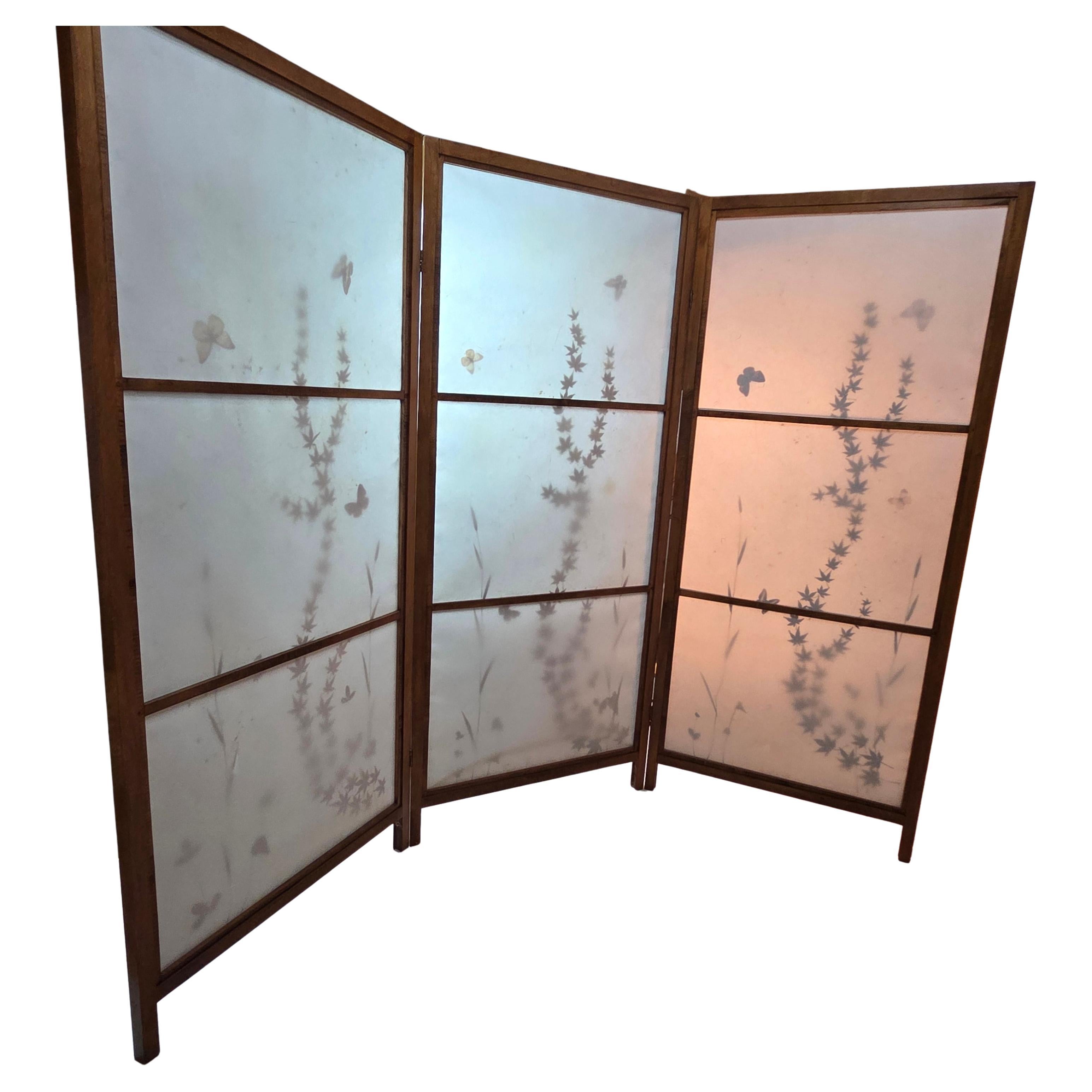 Paravento giapponese da pavimento in carta Shoji Elementi naturali Telaio in legno di olmo, 1950-1960