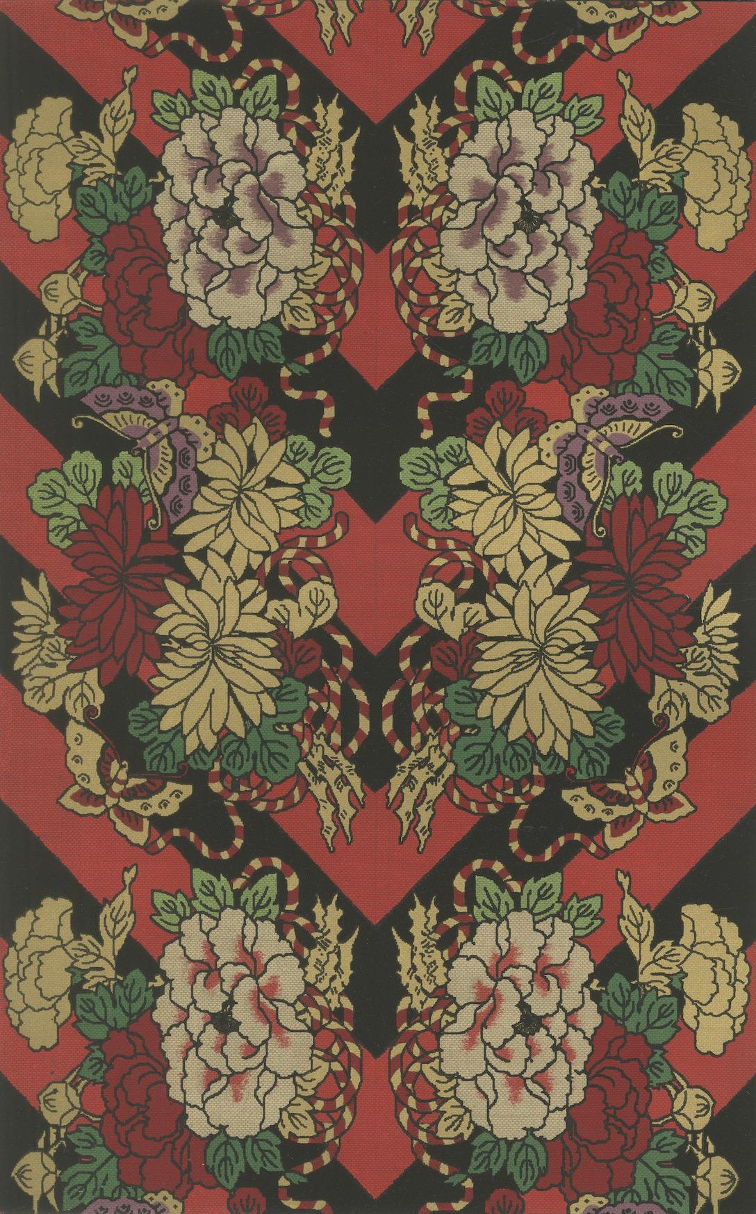 Fin du XIXe siècle Motif textile japonais de fleurs et de papillons : Lithographie ancienne, années 1880 en vente