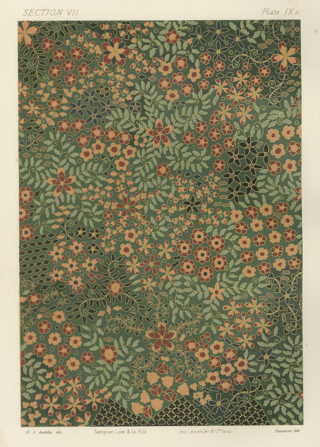 Japanisches Blumenmuster, aus Audsley's Decorative Art, 1884 (Papier) im Angebot