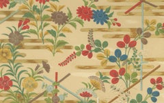 Japanese Floral Motifs on Golden Background: Antique Lithograph, 1880s