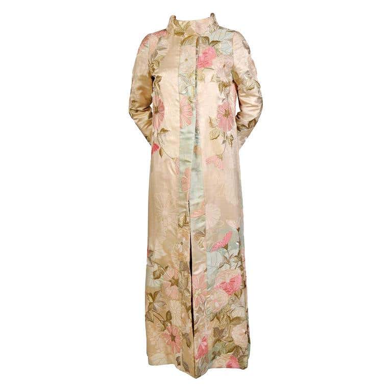 Japanese Floral Silk Evening Coat Hand Embroidered Pastel Silk and Gold ...