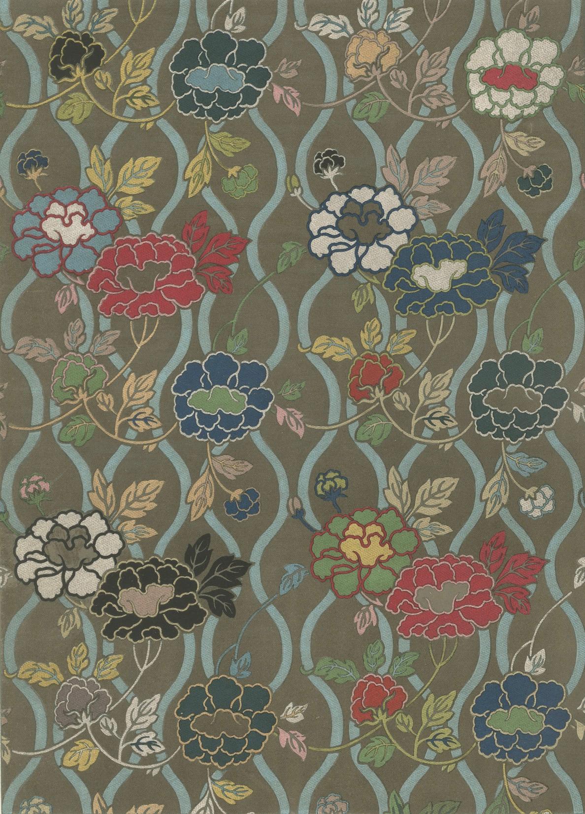 Japanischer floraler Textildruck von G. A. Audsley, Paris, um 1882 im Angebot 1