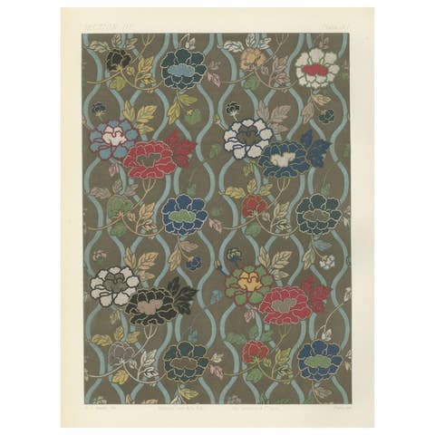 Japanese Floral Textile Pattern Print by G. A. Audsley, Paris, c. 1882