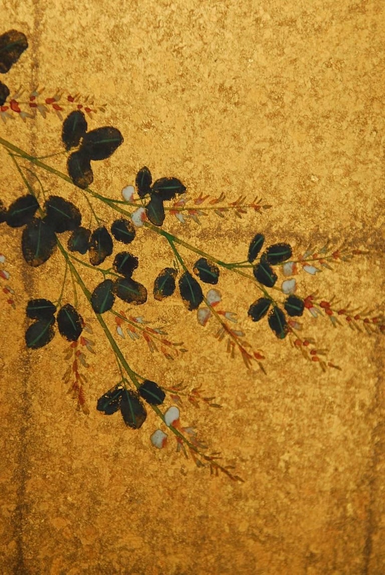 Japanese Flower Vase on Gold Leaf Byobu Screen at 1stDibs