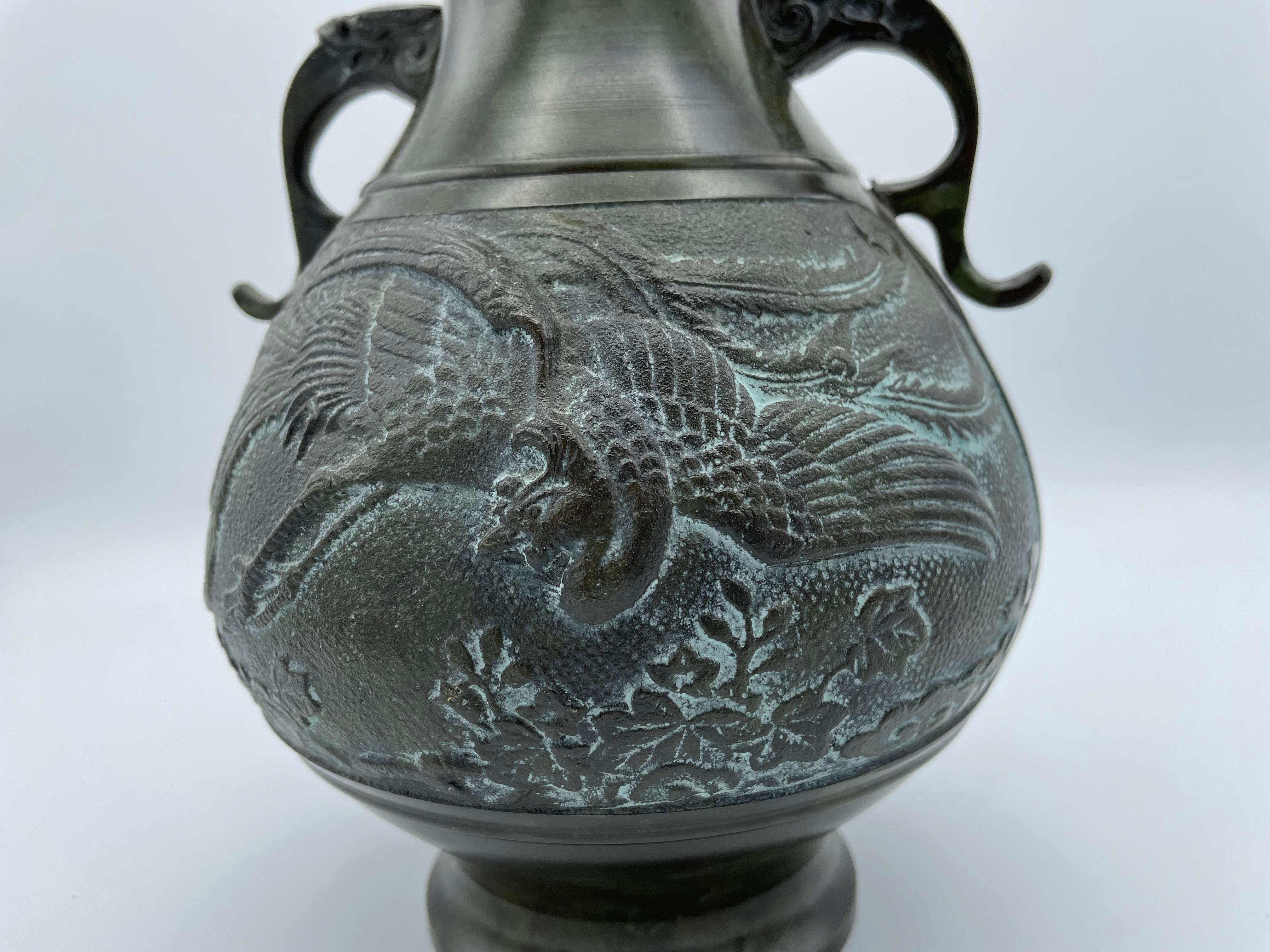 Early 20th Century Japanese Flower Vase Takaoka Seido Bronze, 1930s For Sale