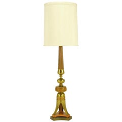 Japanese Fluted Wood & Brass Reverse Trefoil Base Table Lamp