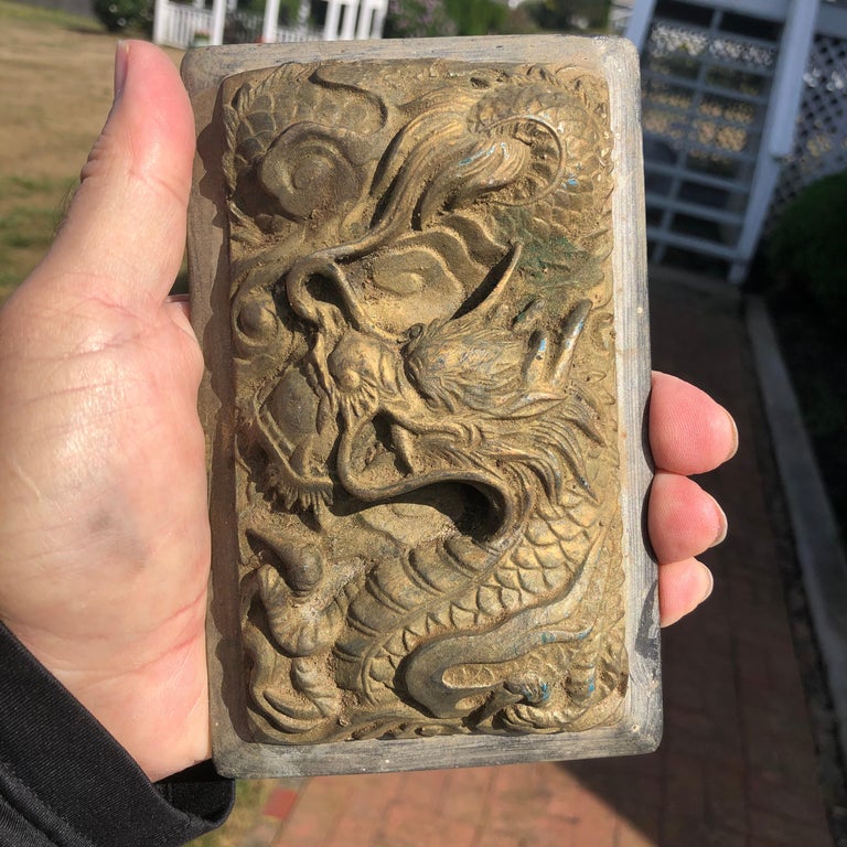 Hand-Carved Japanese Flying Dragon Ink Stone For Sale