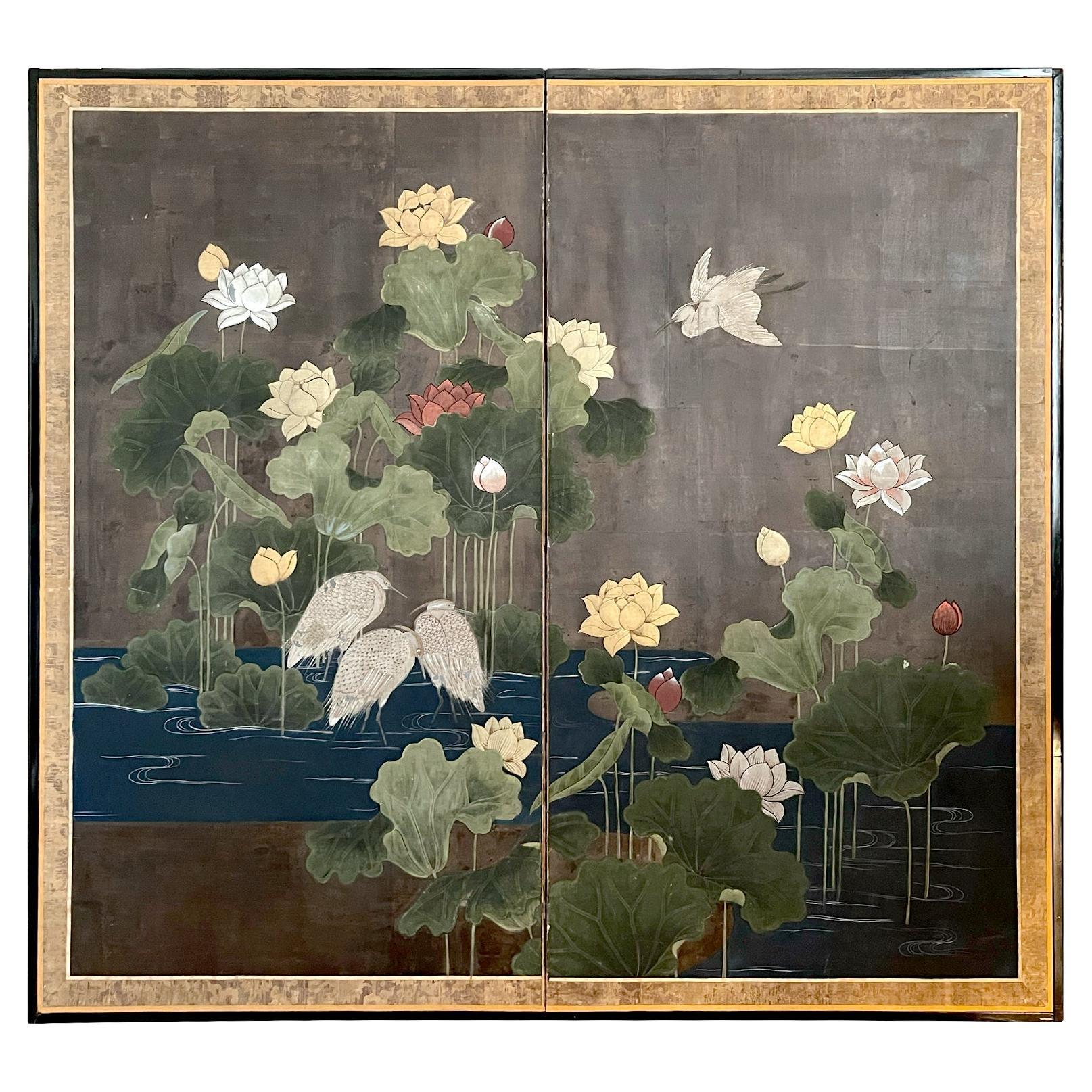 Japanese Folding Screen "Byobu" from the Edo Period For Sale