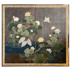 Antique Japanese Folding Screen "Byobu" from the Edo Period