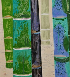 Japanese Folding Screen, circa 1960, Abstract Bamboo,