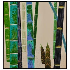 Japanese Folding Screen, circa 1960, Abstract Bamboo,