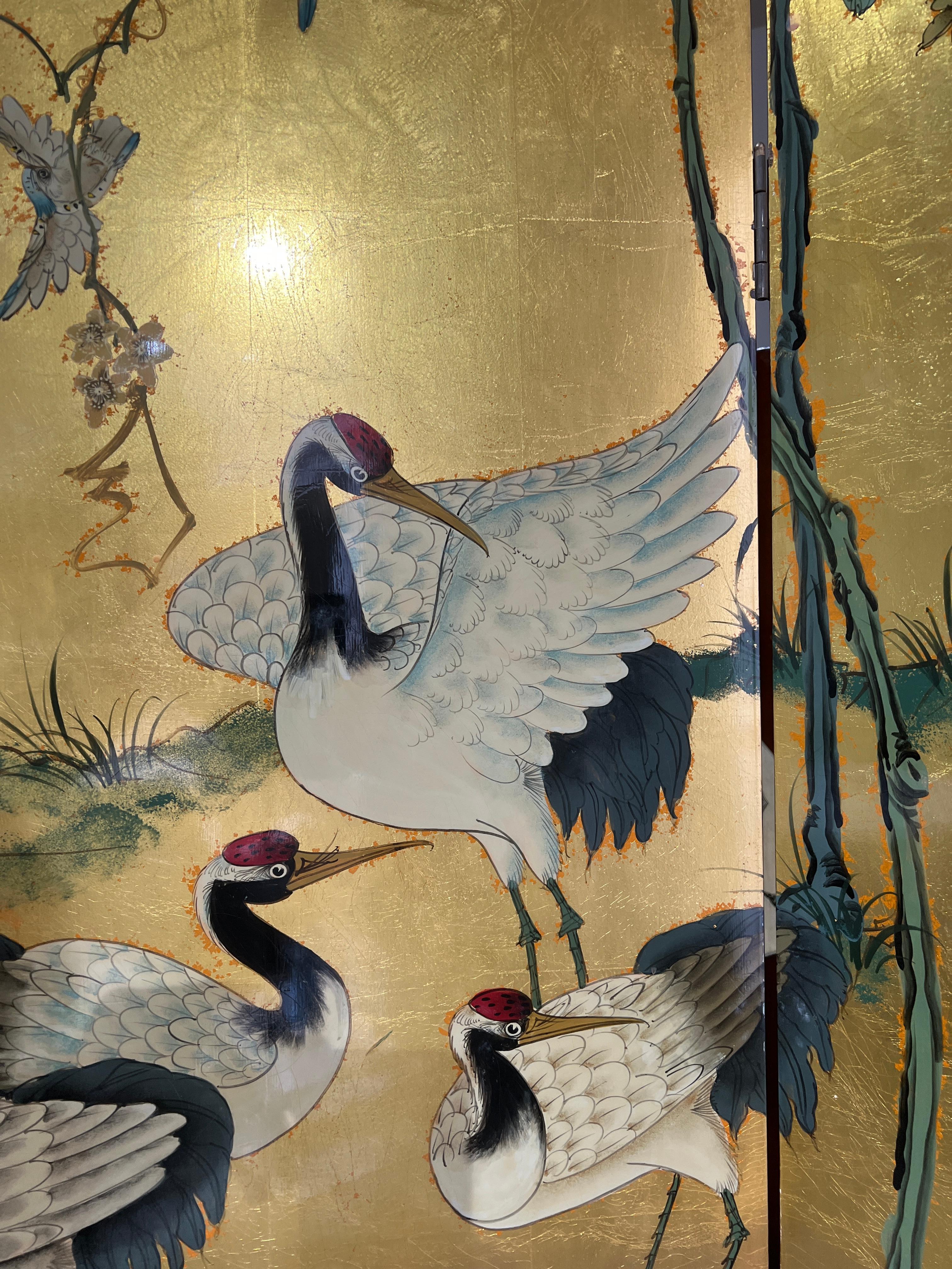 A japenese folding screen with gold leaf circa 1940. 

Size is 
H 183 
W 164 cm.