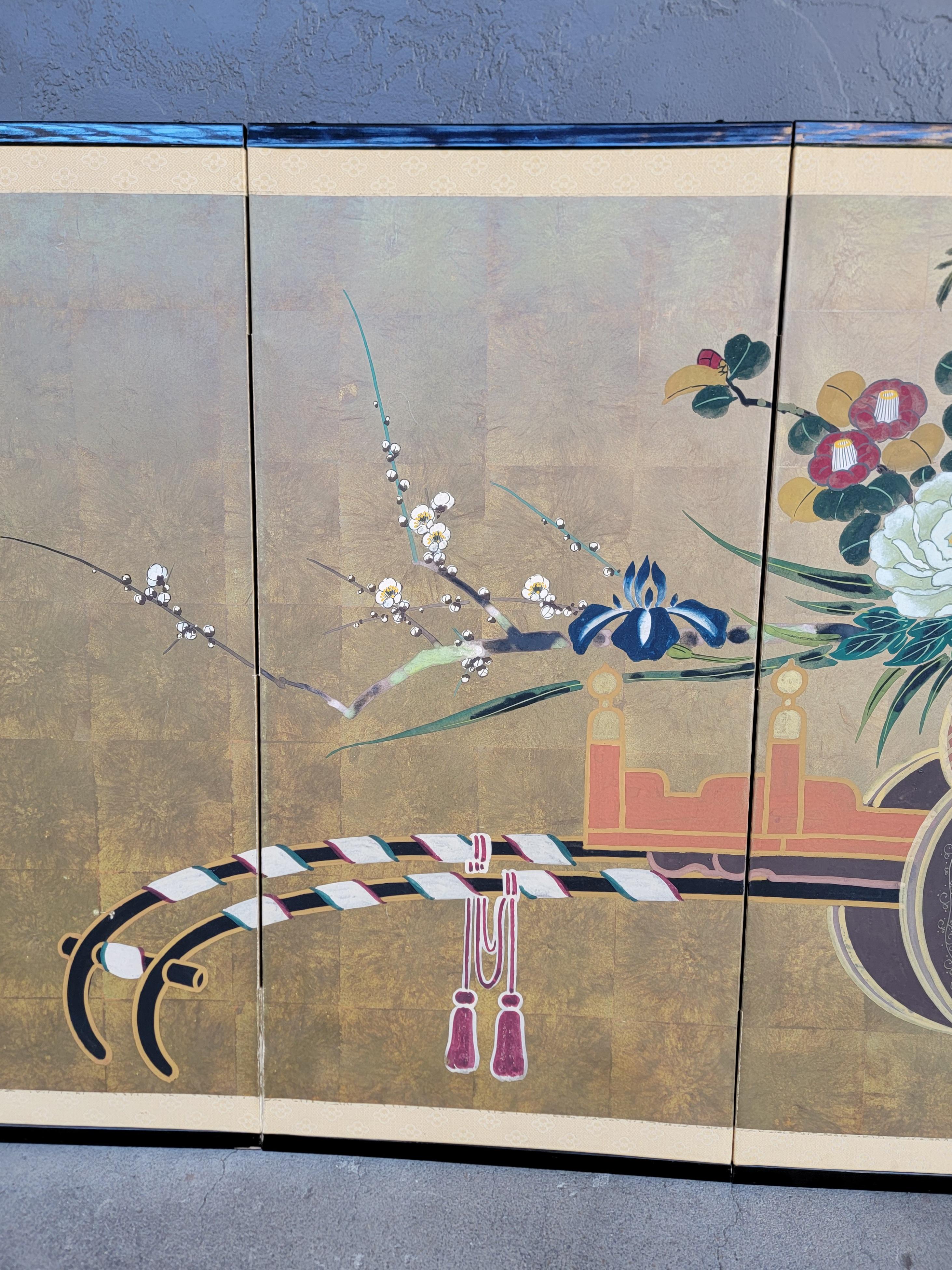 Japanischer Folding Screen Blumenwagen Showa Periode im Angebot 4