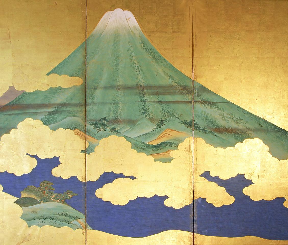 Edo Paravento giapponese Foldes Foglia d'oro in vendita