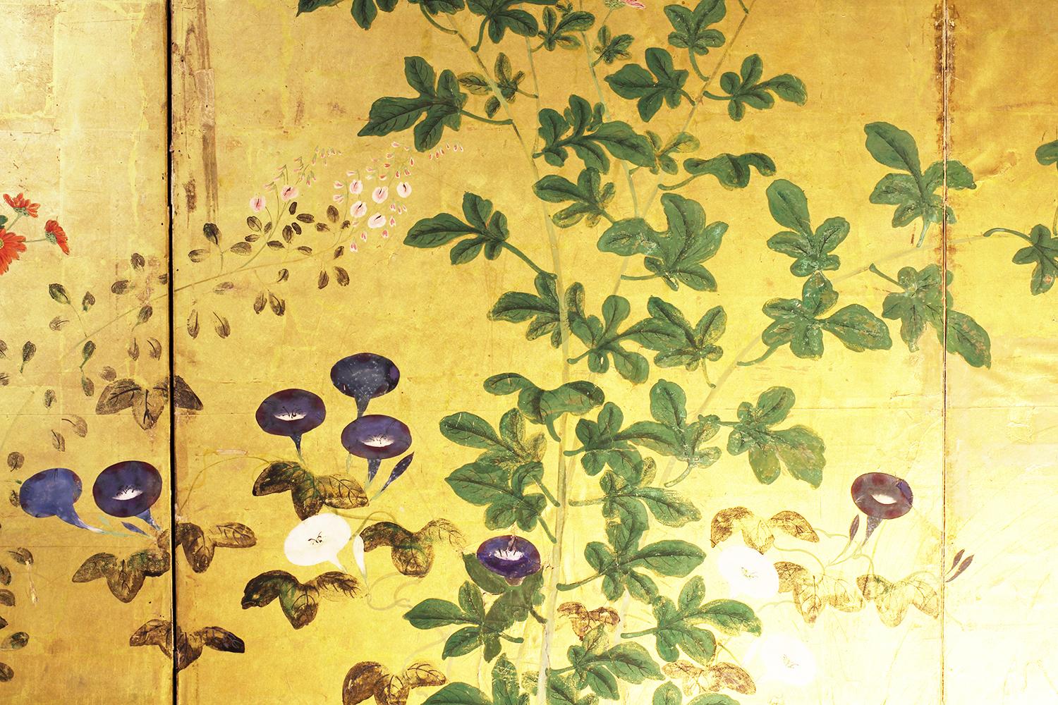 Japanese Folding Screen Six Panels Rinpa School on Gold Leaf In Good Condition In Brescia, IT