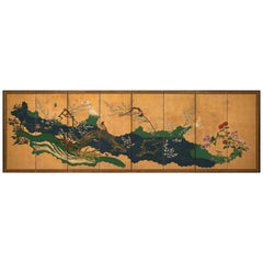 Japanese Folding Screen with a Spring Landscape, Kano School, 19th Century