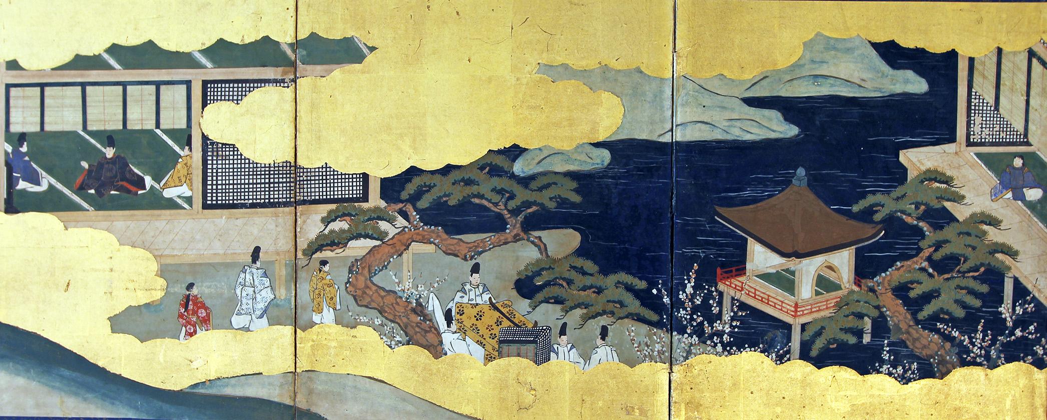 Japanische Folding Screens Blattgold (Edo) im Angebot