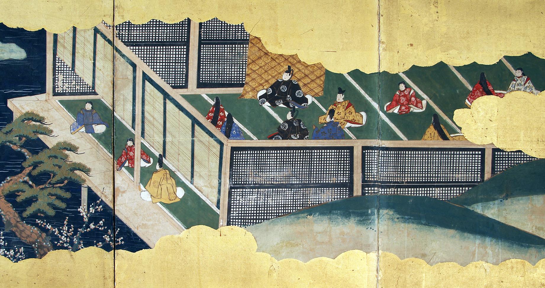 Japanische Folding Screens Blattgold (Handbemalt) im Angebot