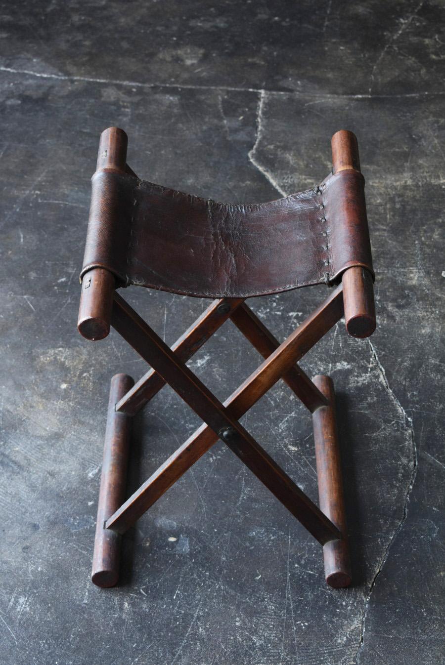 Meiji Chaise pliante japonaise en bois antique / 1868-1920 / tabouret à hélice