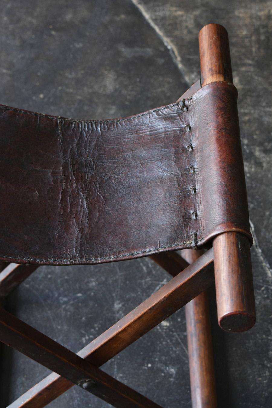 Travail du bois Chaise pliante japonaise en bois antique / 1868-1920 / tabouret à hélice