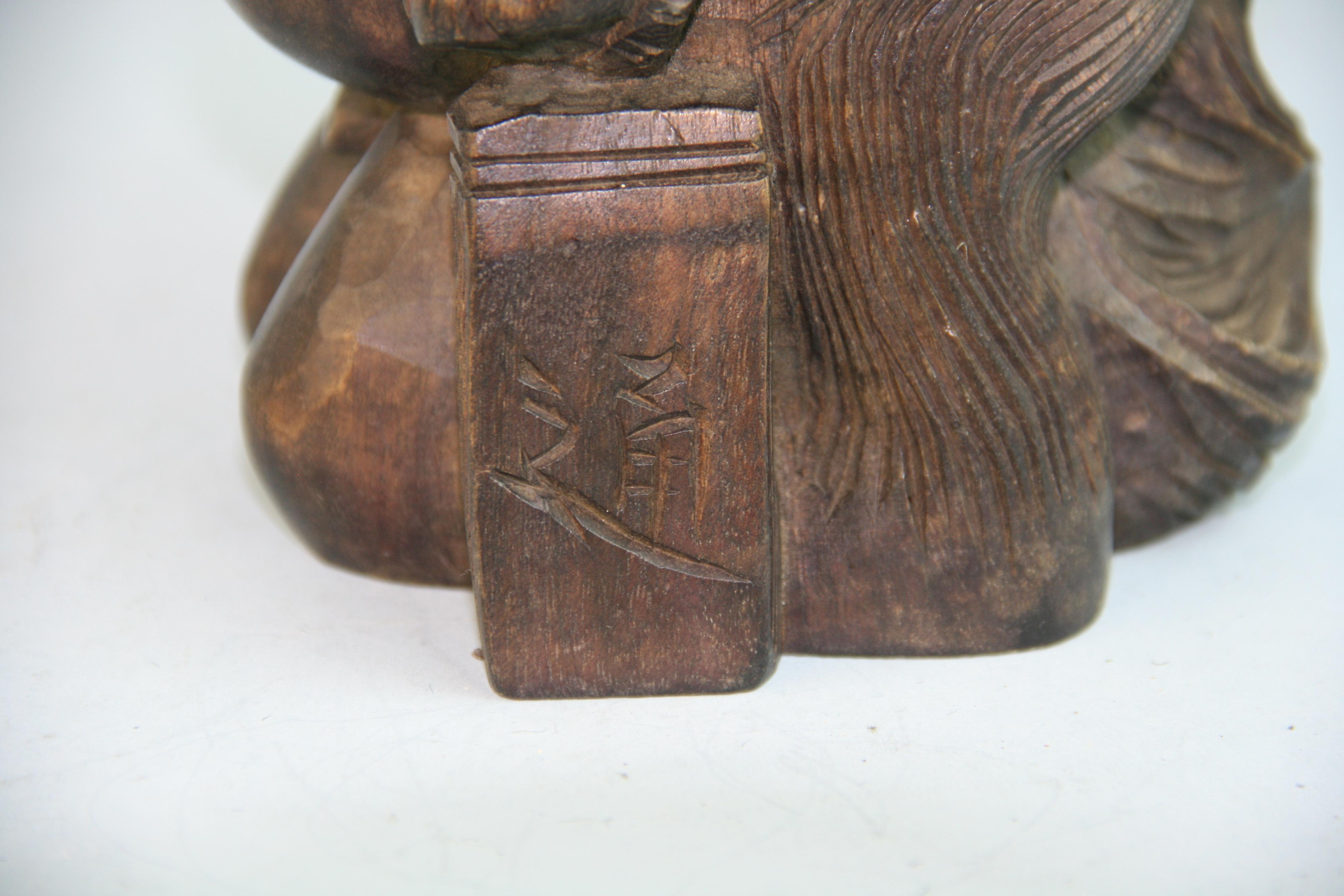 Hand-Carved Japanese Folk Art Antique Party Loving Sexy Bear Tanuki, 1920's