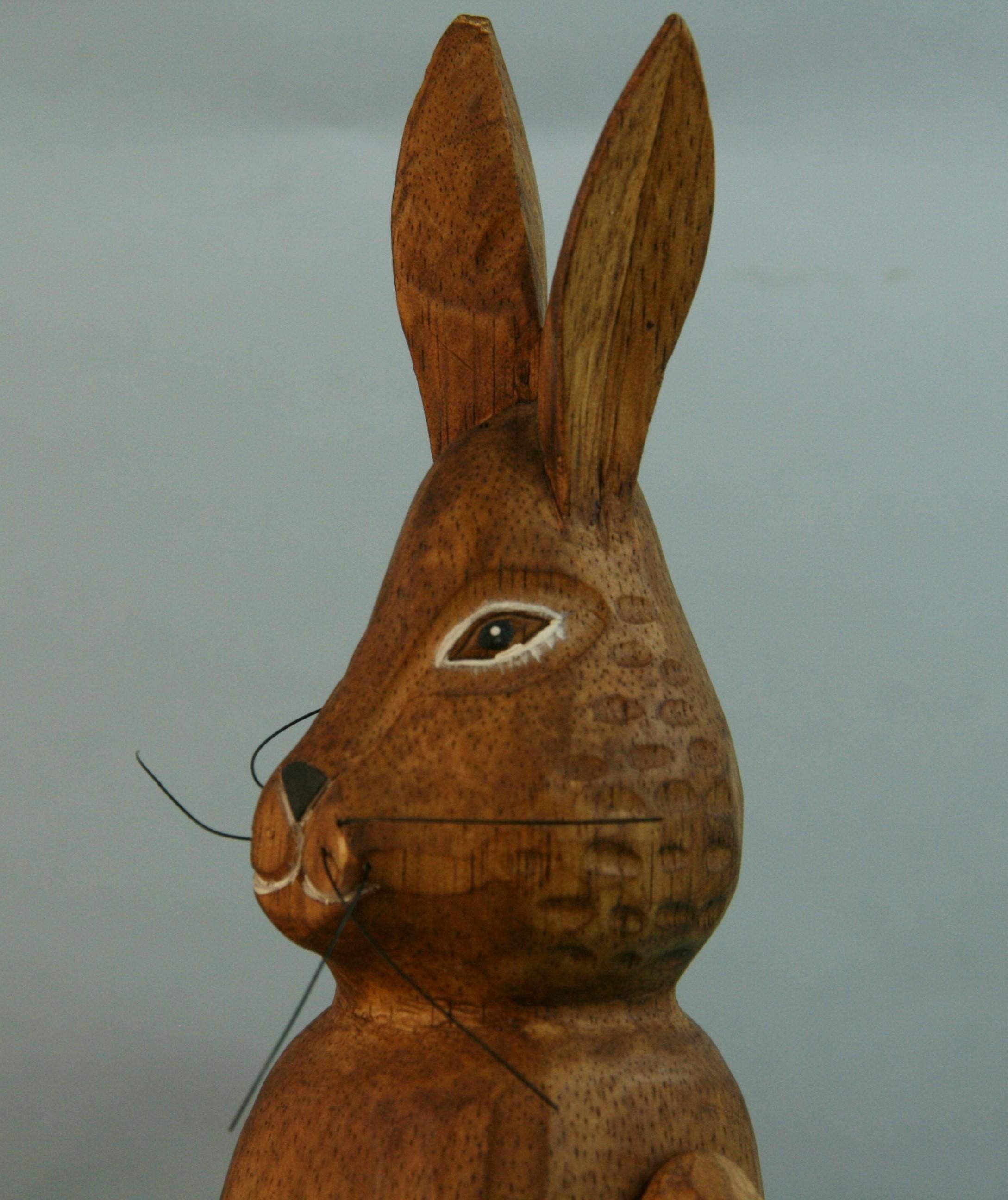 Japanese Folk Art Articulating Hand Carved Wood Rabbit 5