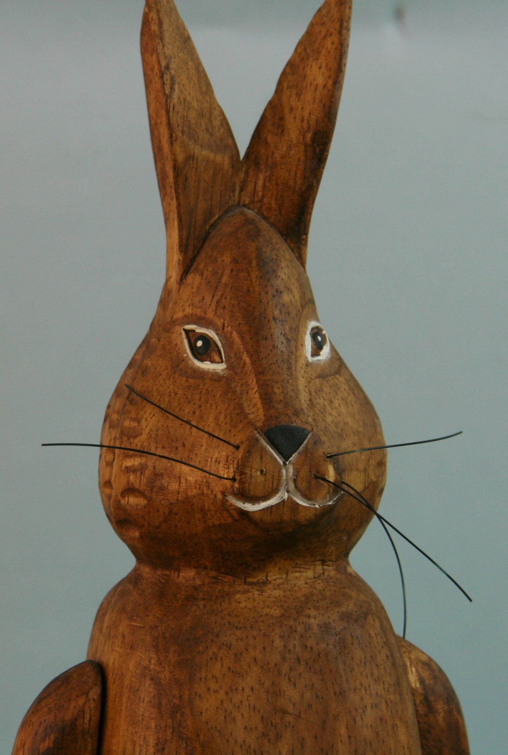 Japanese Folk Art Articulating Hand Carved Wood Rabbit In Good Condition In Douglas Manor, NY