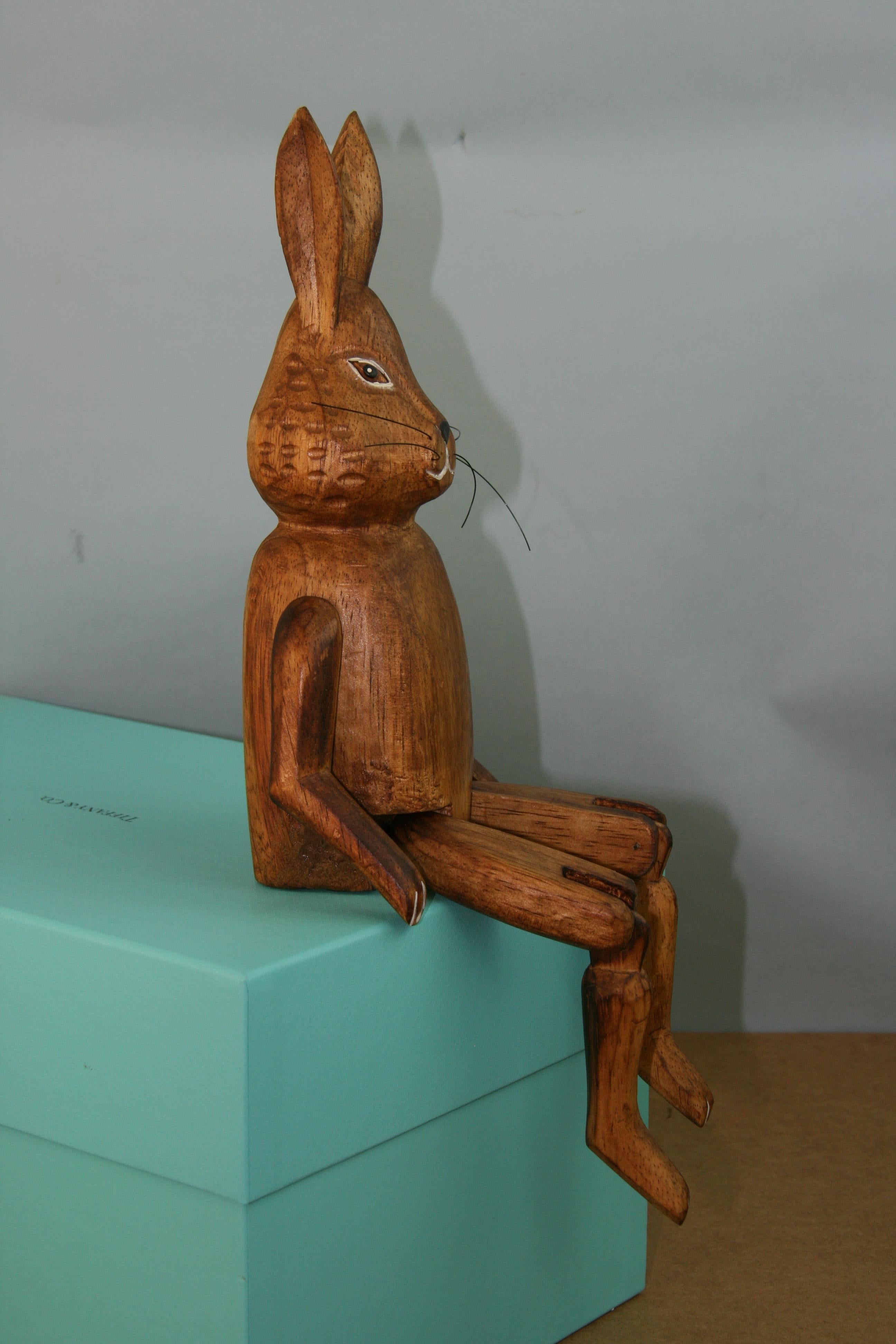 Japanese Folk Art Articulating Hand Carved Wood Rabbit 1