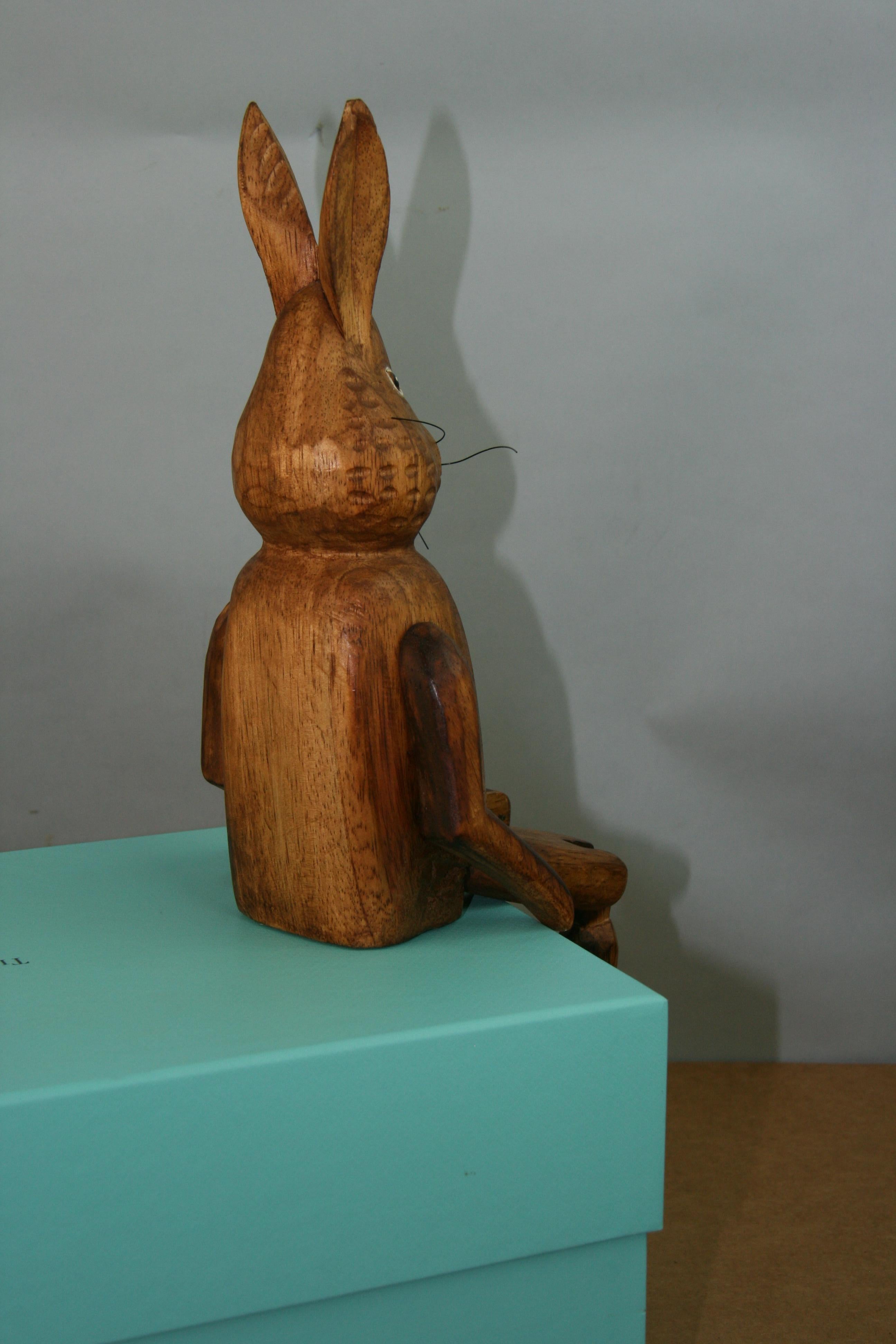 Japanese Folk Art Articulating Hand Carved Wood Rabbit 2