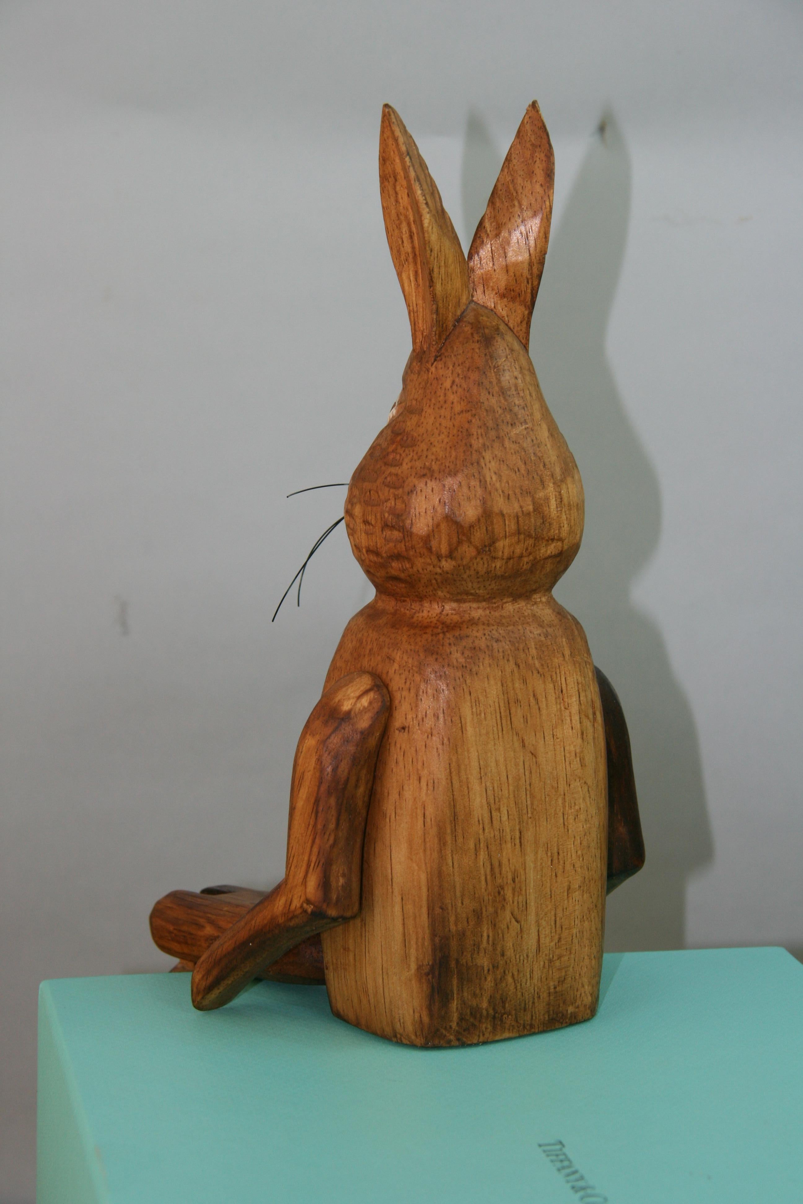 Japanese Folk Art Articulating Hand Carved Wood Rabbit 3