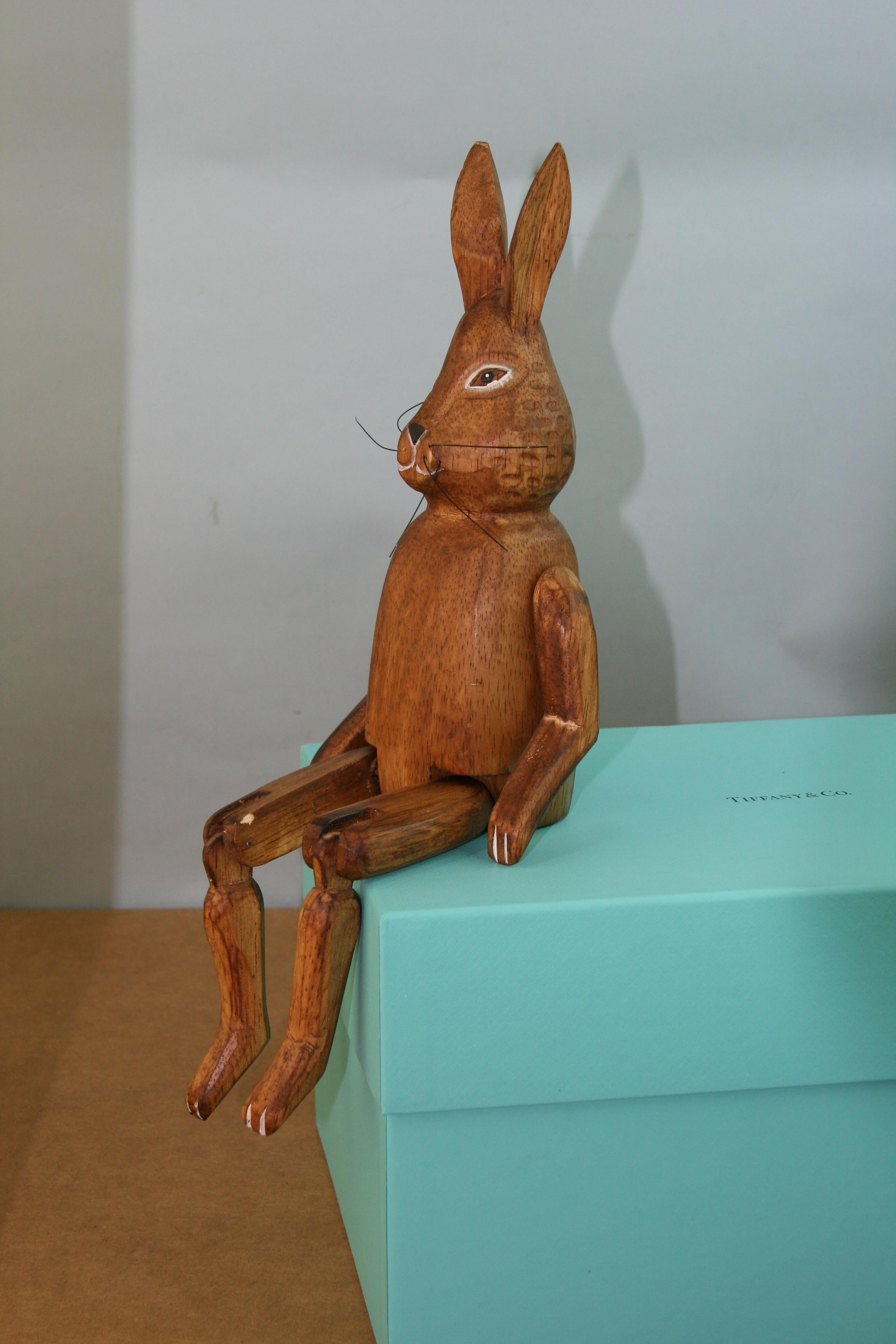 Japanese Folk Art Articulating Hand Carved Wood Rabbit 4