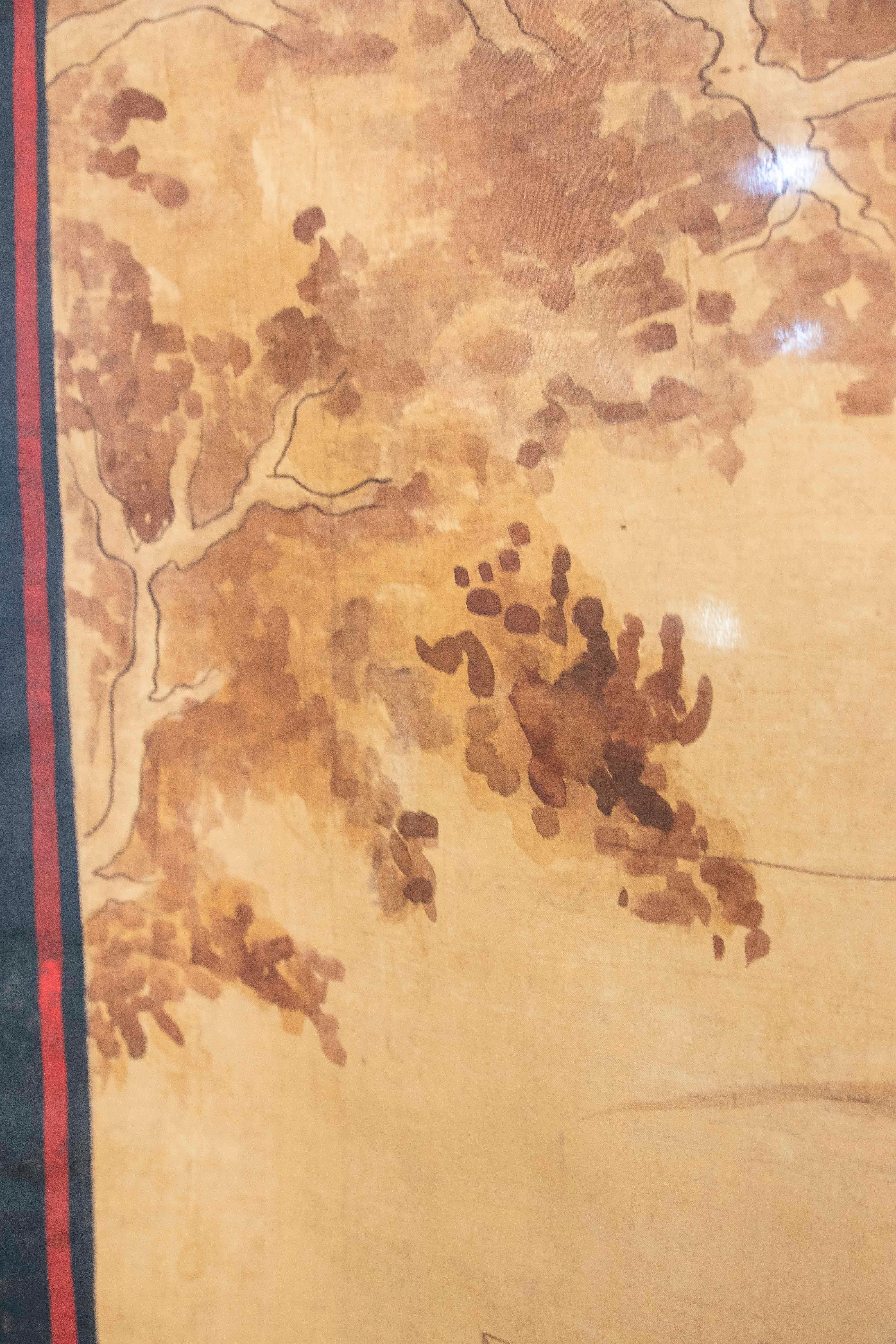 Japanese Folk  Scene Playing Instruments Painted on Canvas For Sale 3