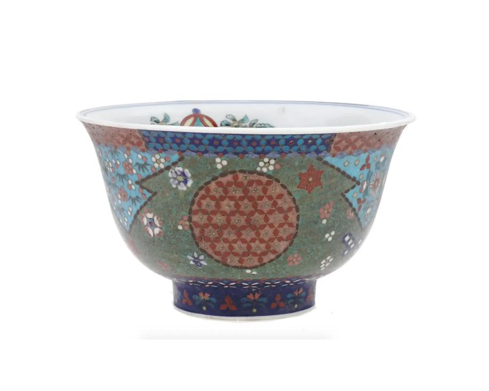Cloissoné Antique Early Meiji Japanese Cloisonne Enamel Footed Porcelain Bowl Totai For Sale
