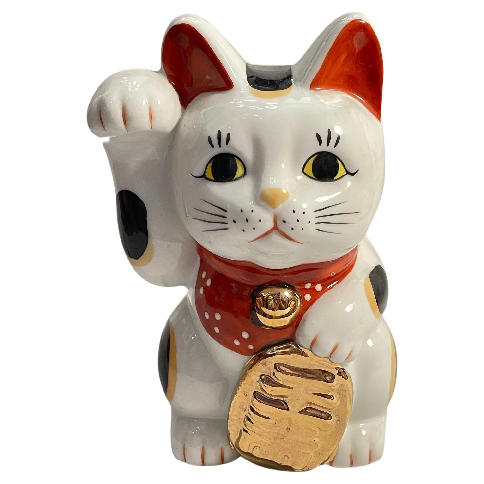 Japanisches Fortune Manekineko Glückliche Katze Objekt 1980er Showa