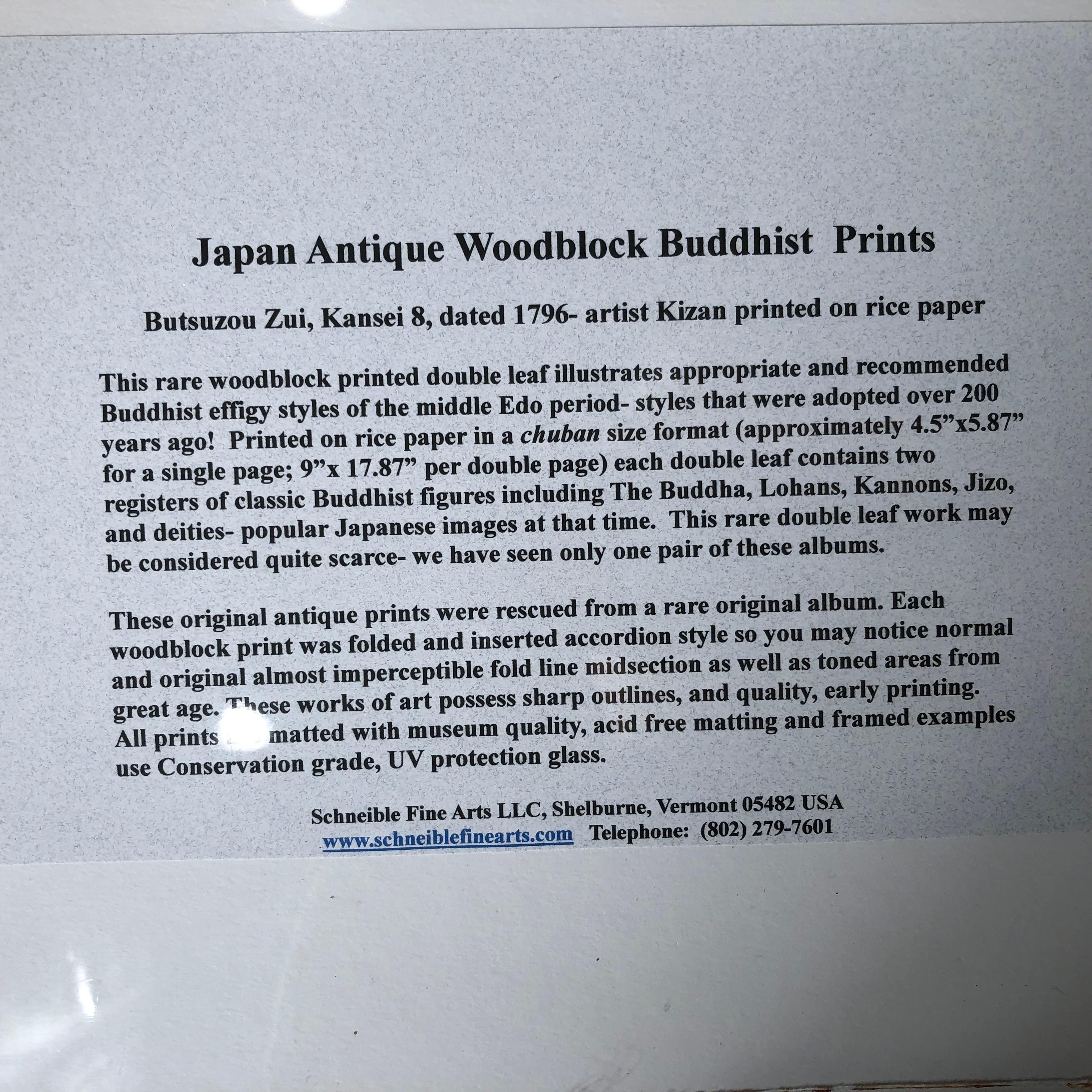 Japanese Four Antique Buddha Woodblock Prints, 1796, Immediately Frameable #1 3