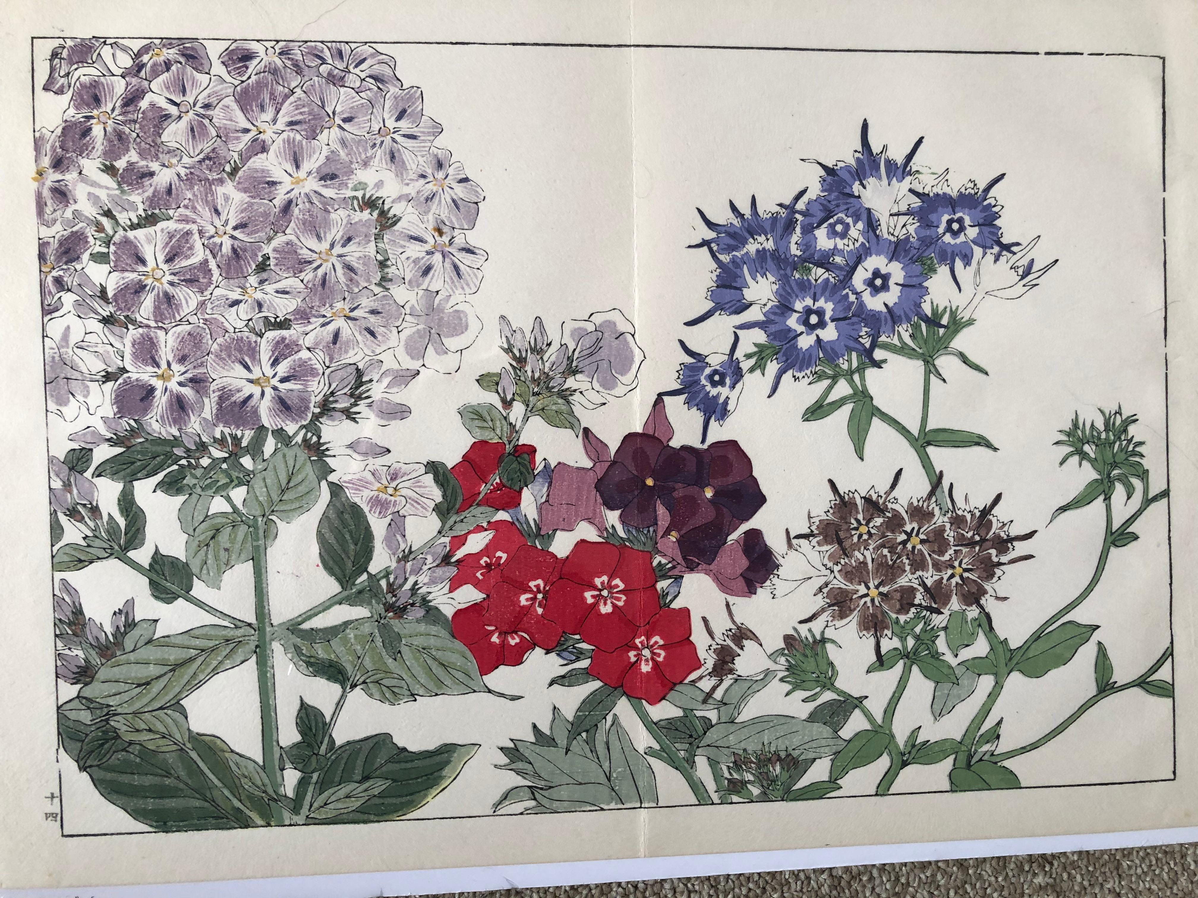Japanese Four Fine Woodblock Flower Prints, Vibrant Colors, Frameable #1 3