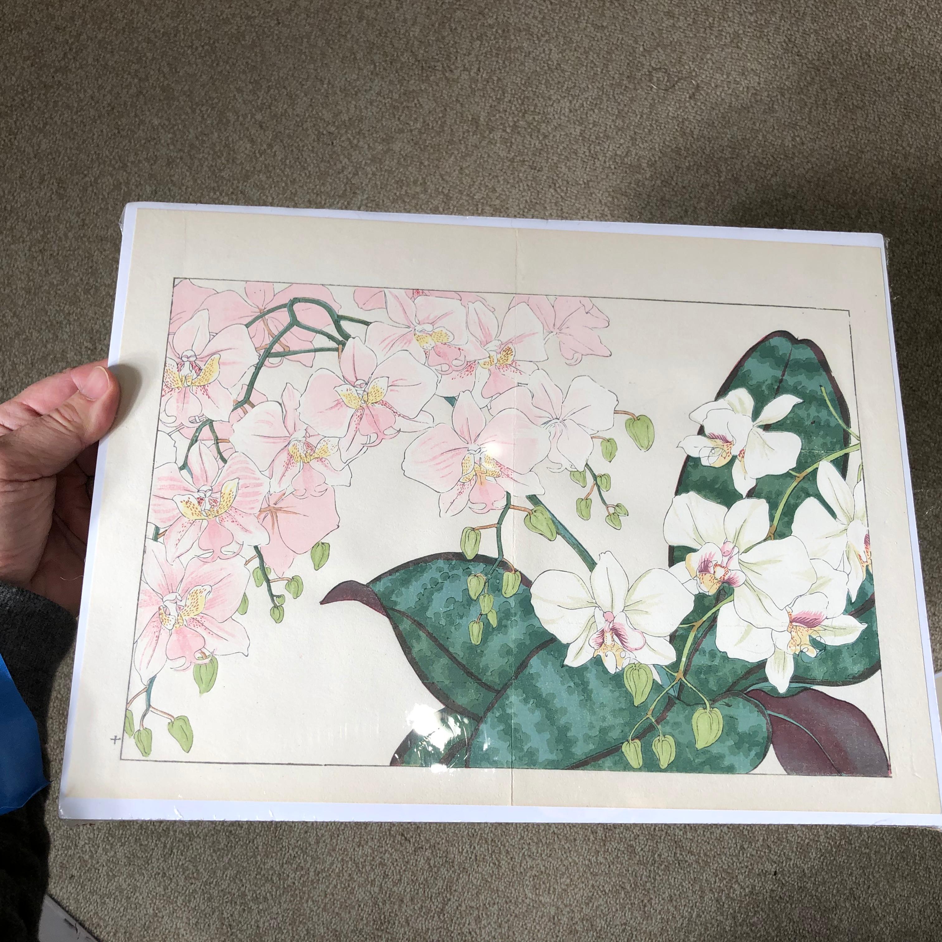 Japanese Four Fine Woodblock Flower Prints, Vibrant Colors, Frameable #1 6
