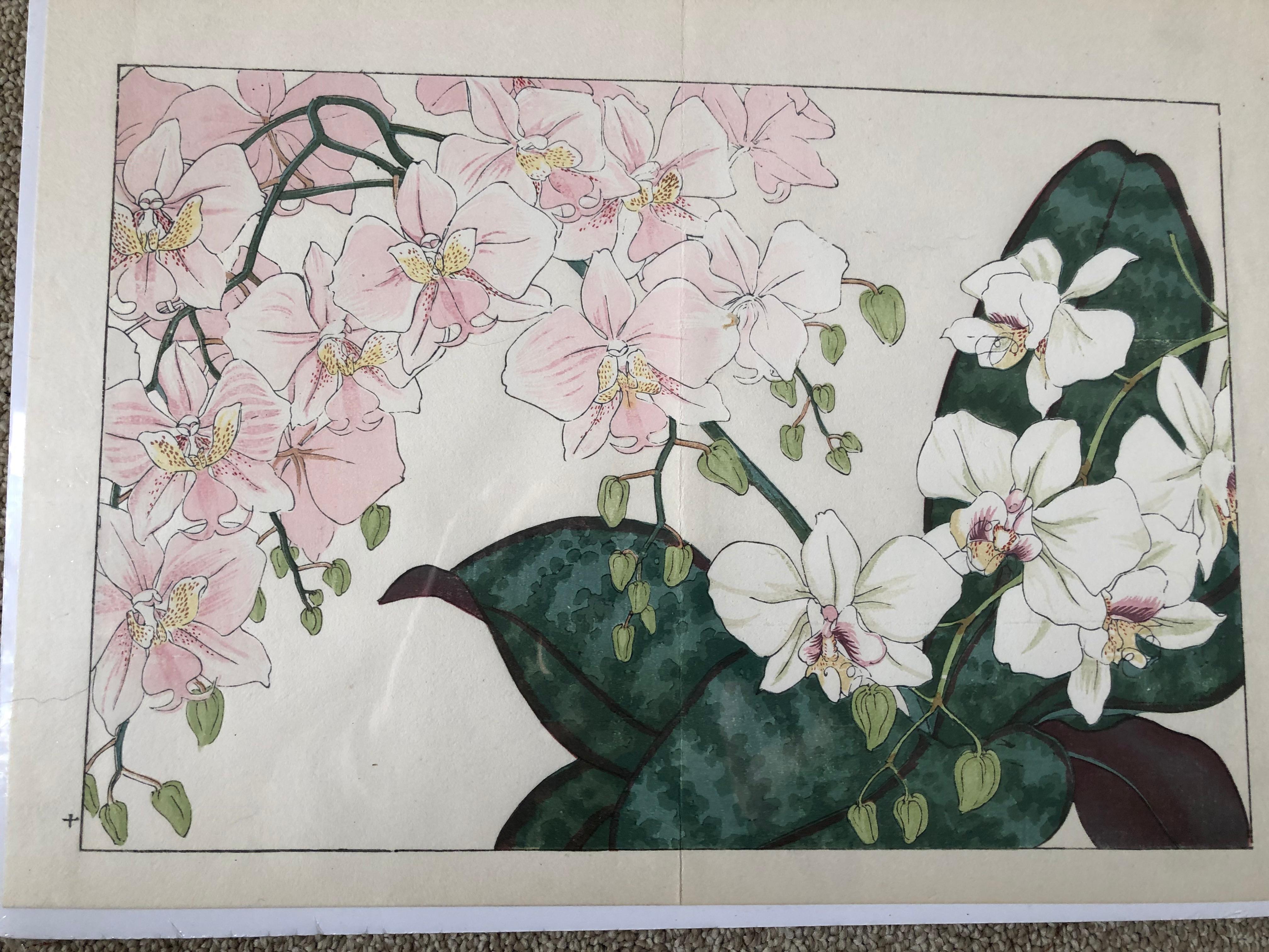 Japanese Four Fine Woodblock Flower Prints, Vibrant Colors, Frameable #1 1