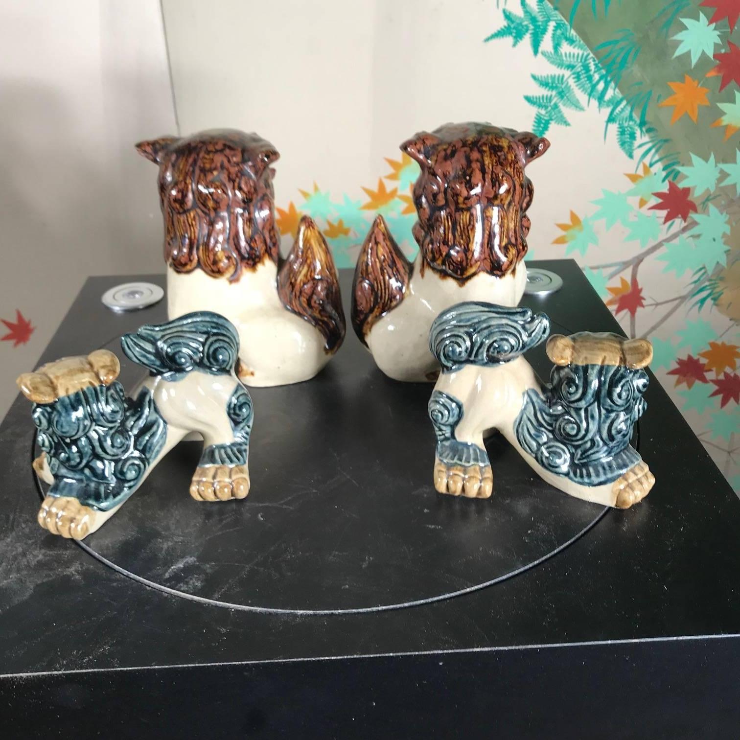Japanese Four Foo Dogs Shishi Koma-Inu, Two Pair Glazed Works of Art 3