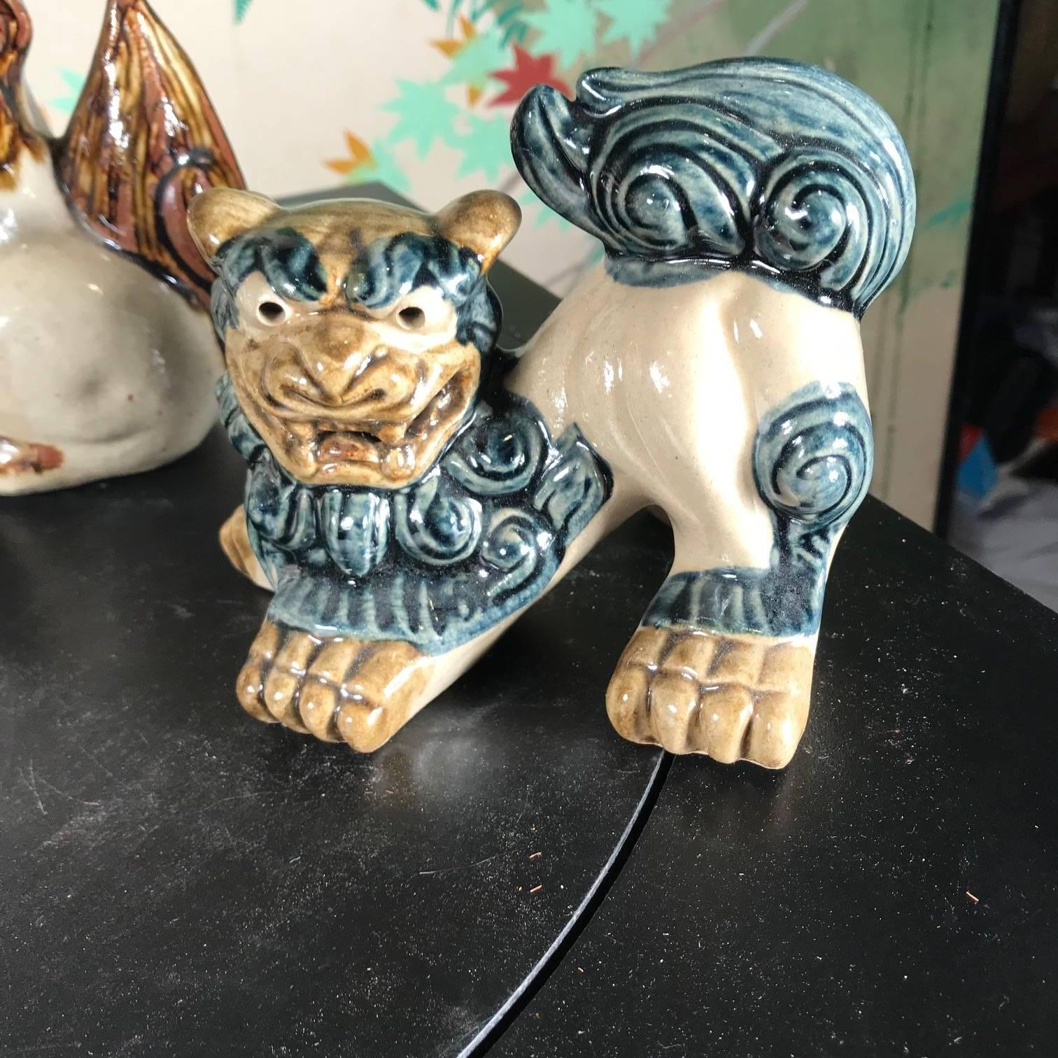 Showa Japanese Four Foo Dogs Shishi Koma-Inu, Two Pair Glazed Works of Art