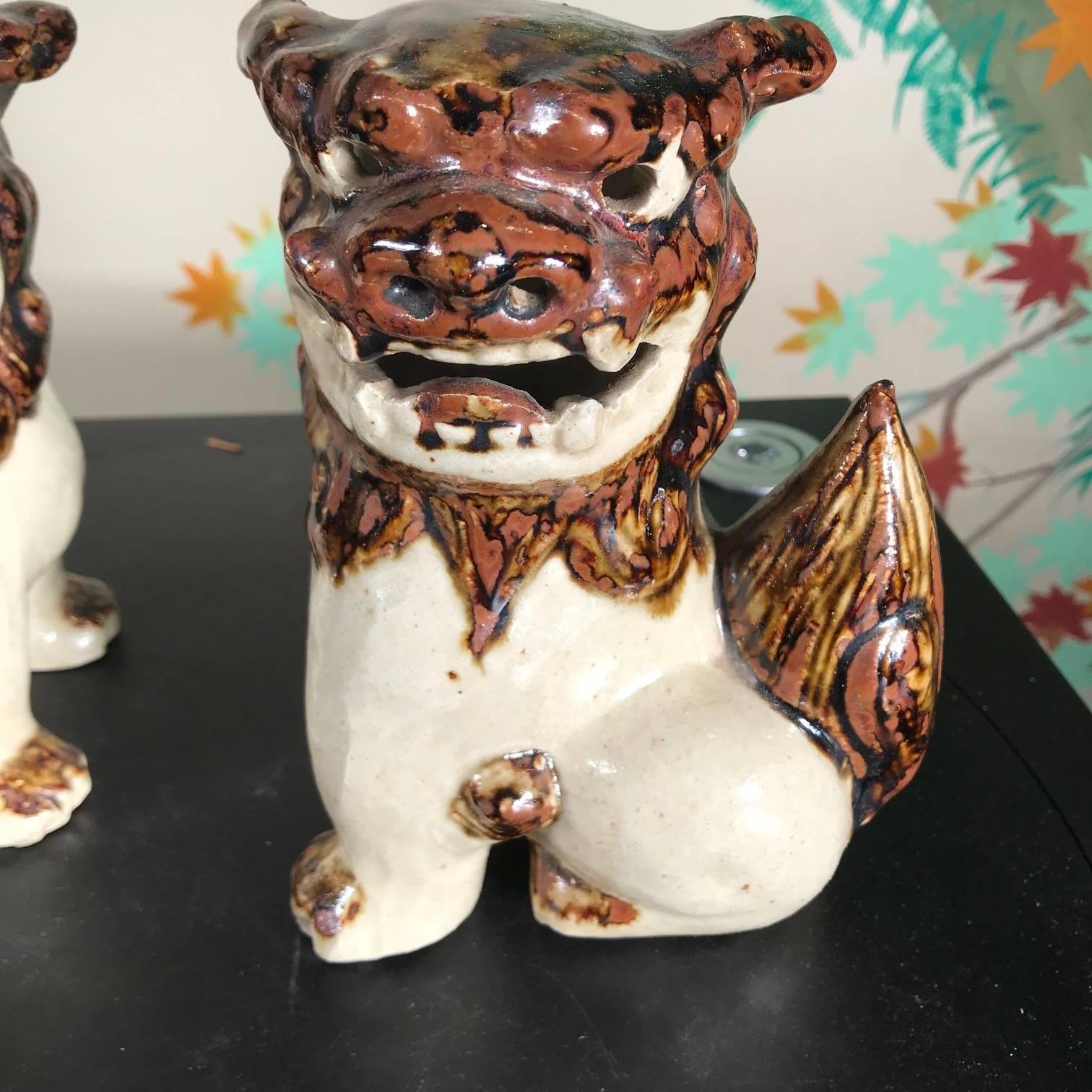 Japanese Four Foo Dogs Shishi Koma-Inu, Two Pair Glazed Works of Art In Good Condition In South Burlington, VT